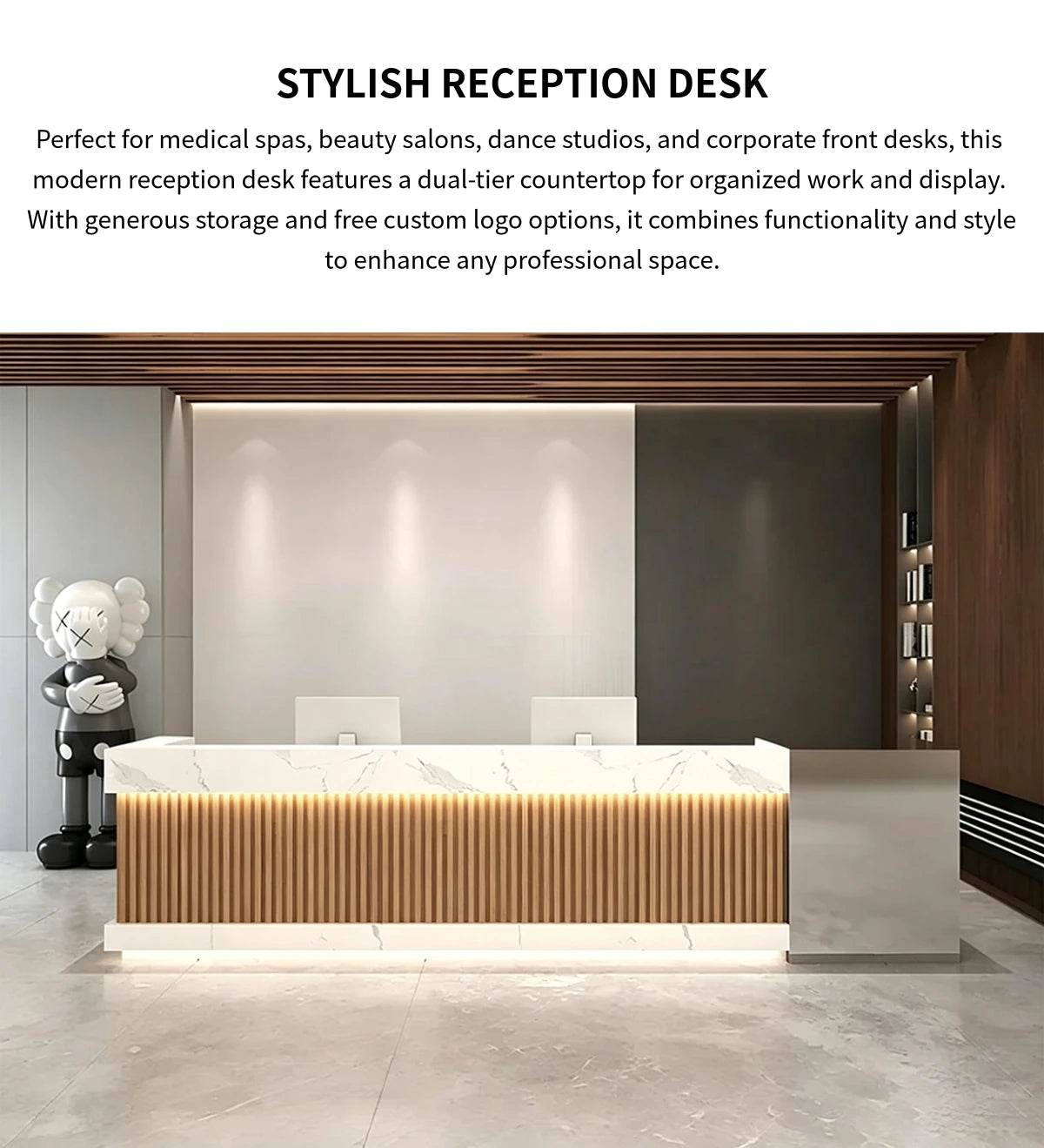 Salon Reception Desk 59-157 in Wide with Dual-Tone, File Drawers & Fluted Front for Salon — Detail image 1
