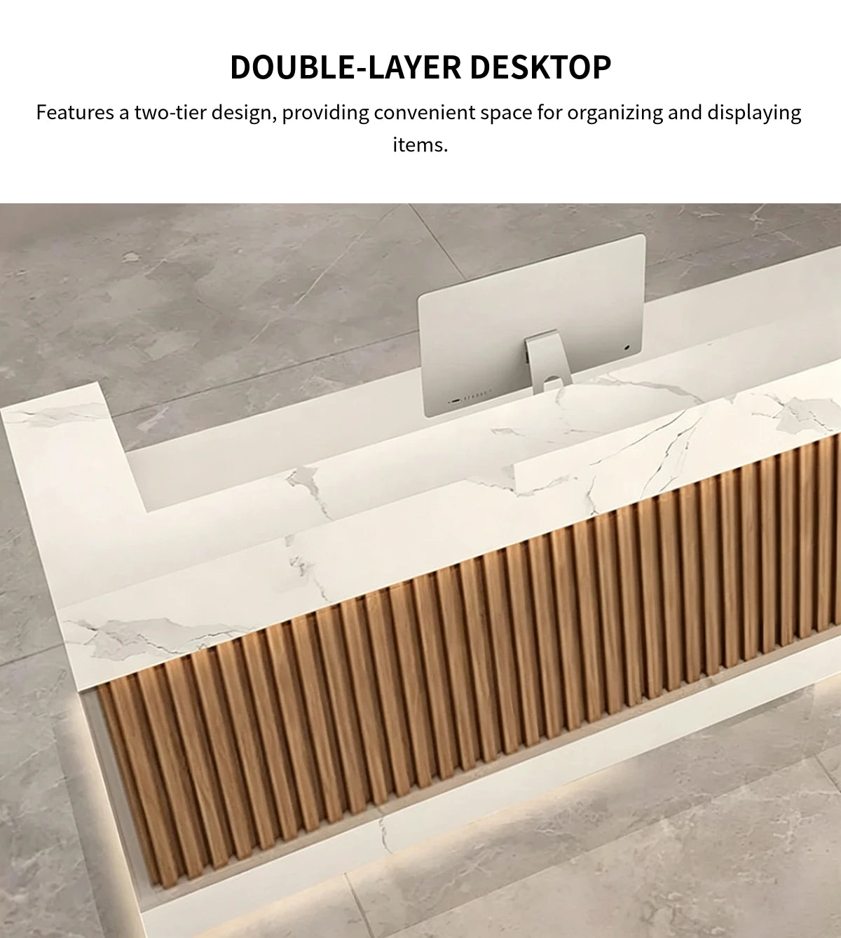 Salon Reception Desk 59-157 in Wide with Dual-Tone, File Drawers & Fluted Front for Salon — Detail image 3