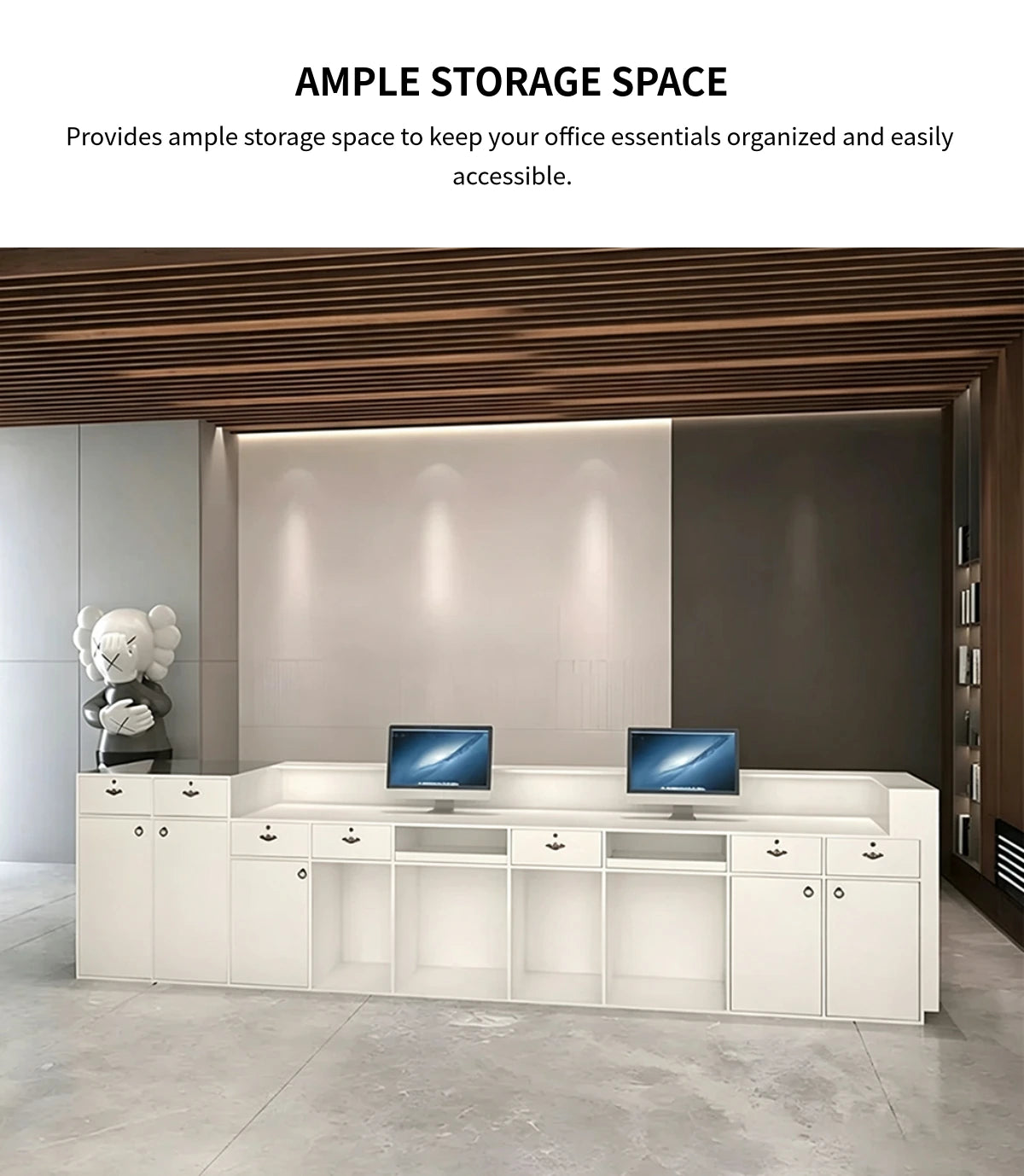 Salon Reception Desk 59-157 in Wide with Dual-Tone, File Drawers & Fluted Front for Salon — Detail image 4