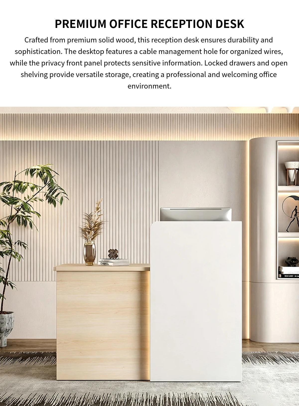 Salon Reception Desk 47 in Wide with Cable Management, Lockable & Solid Wood for Salon — Detail image 1