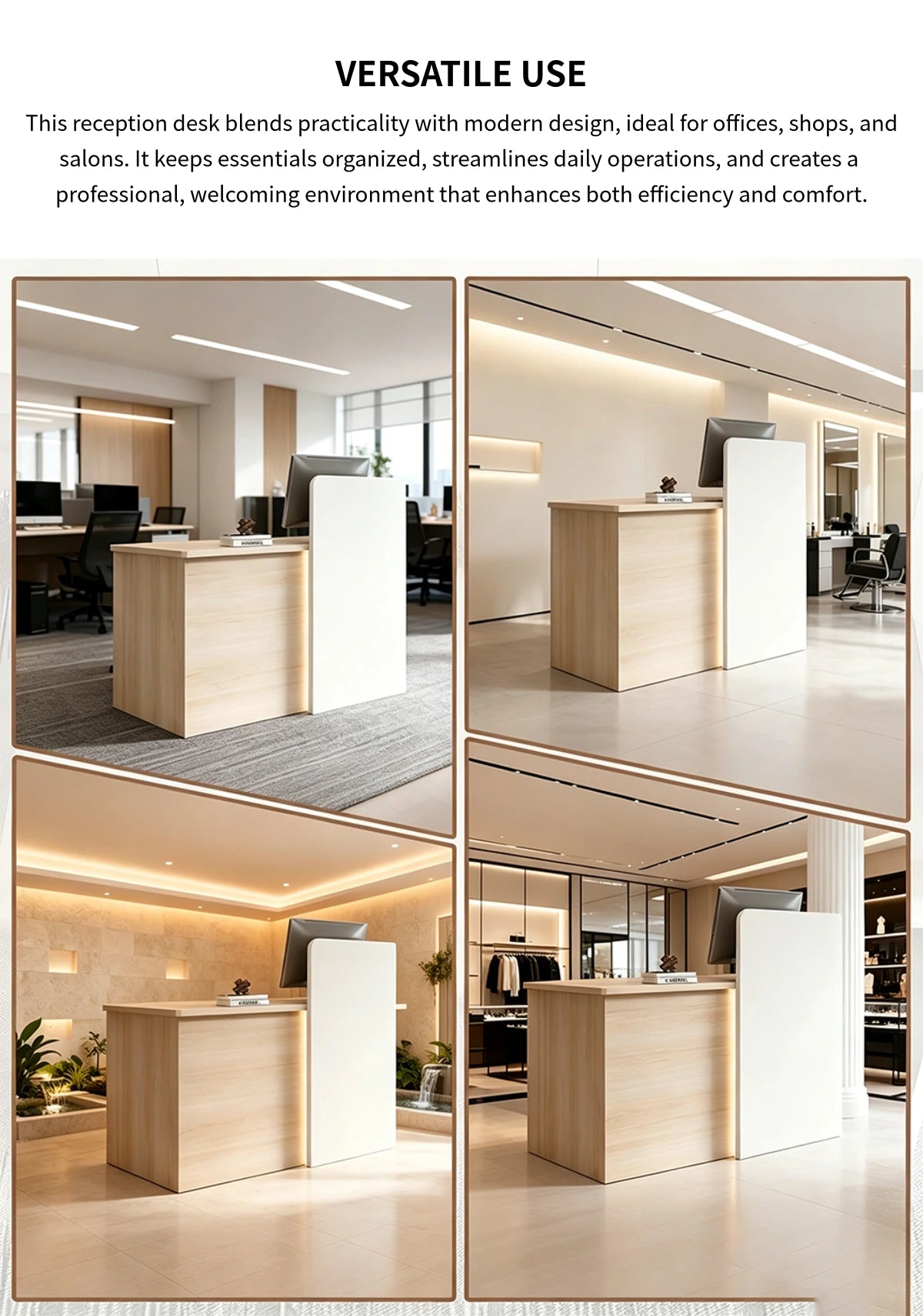 Salon Reception Desk 47 in Wide with Cable Management, Lockable & Solid Wood for Salon — Detail image 6