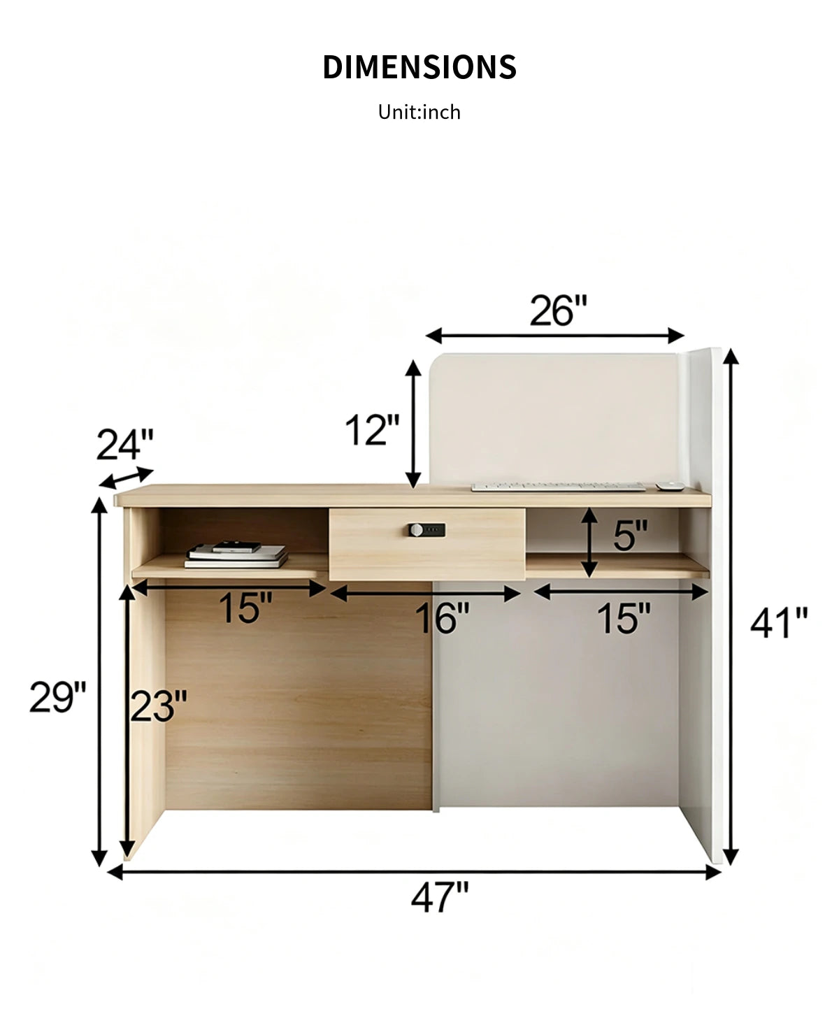 Salon Reception Desk 47 in Wide with Cable Management, Lockable & Solid Wood for Salon — Detail image 9