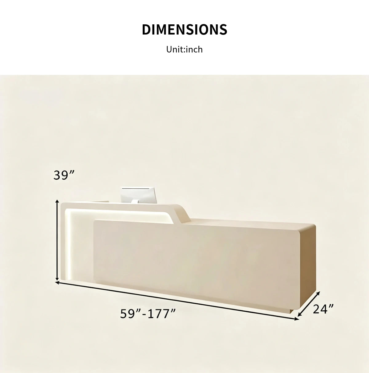 Curved Reception Desk 47-165 in Wide with LED Lighting, Lockable & File Drawers for Salon — Detail image 8