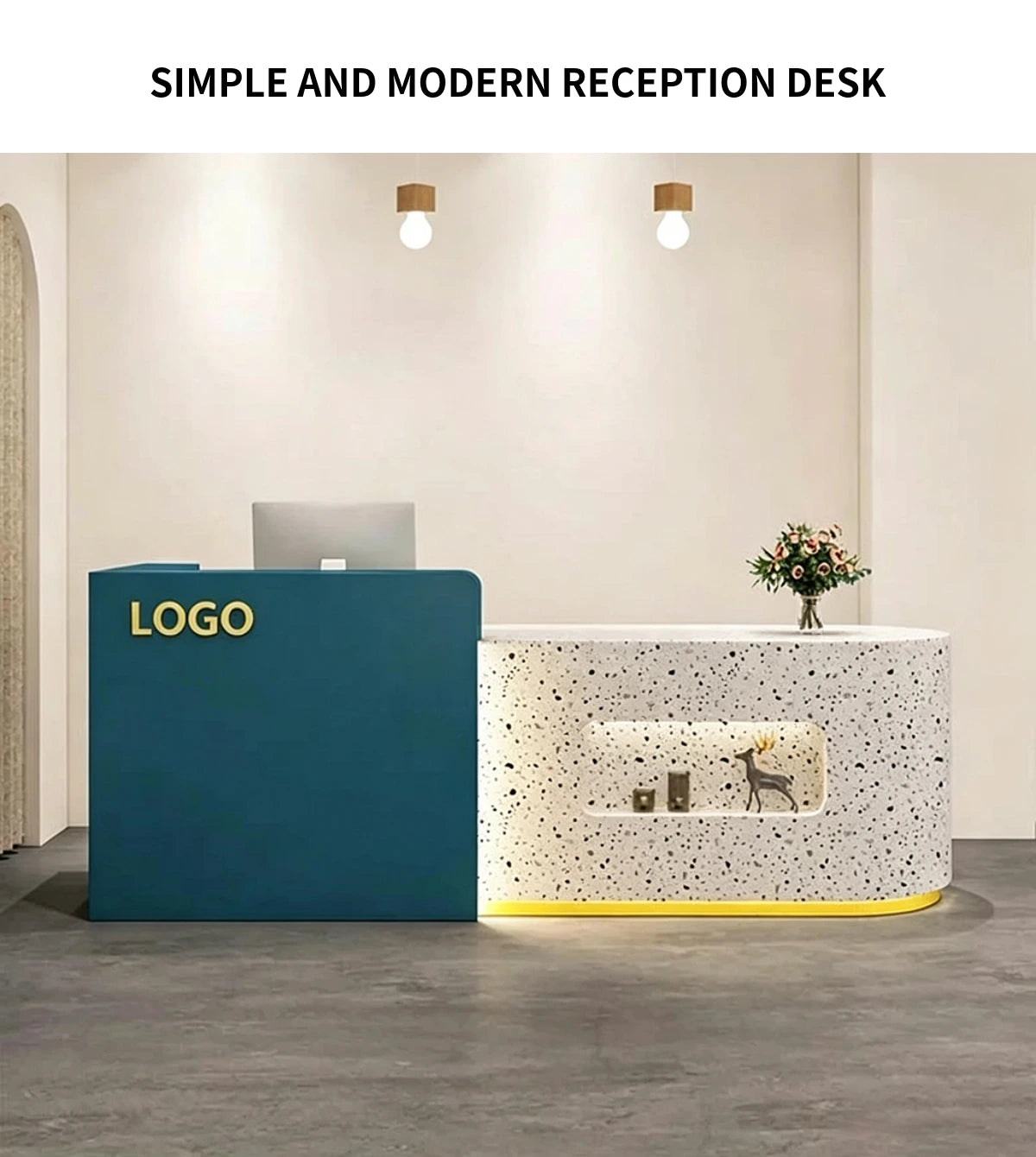 Round Reception Desk 31-79 in Wide with Dual-Tone, Keyboard Tray & File Drawers for Retail — Detail image 1