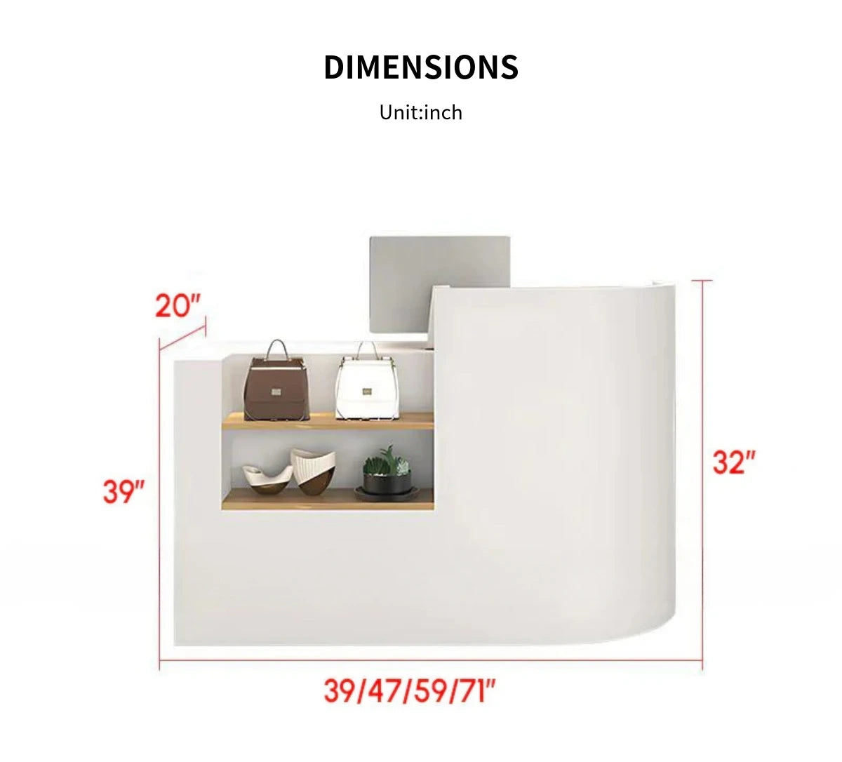 Curved Reception Desk with Privacy Panel for Salon — Detail image 12