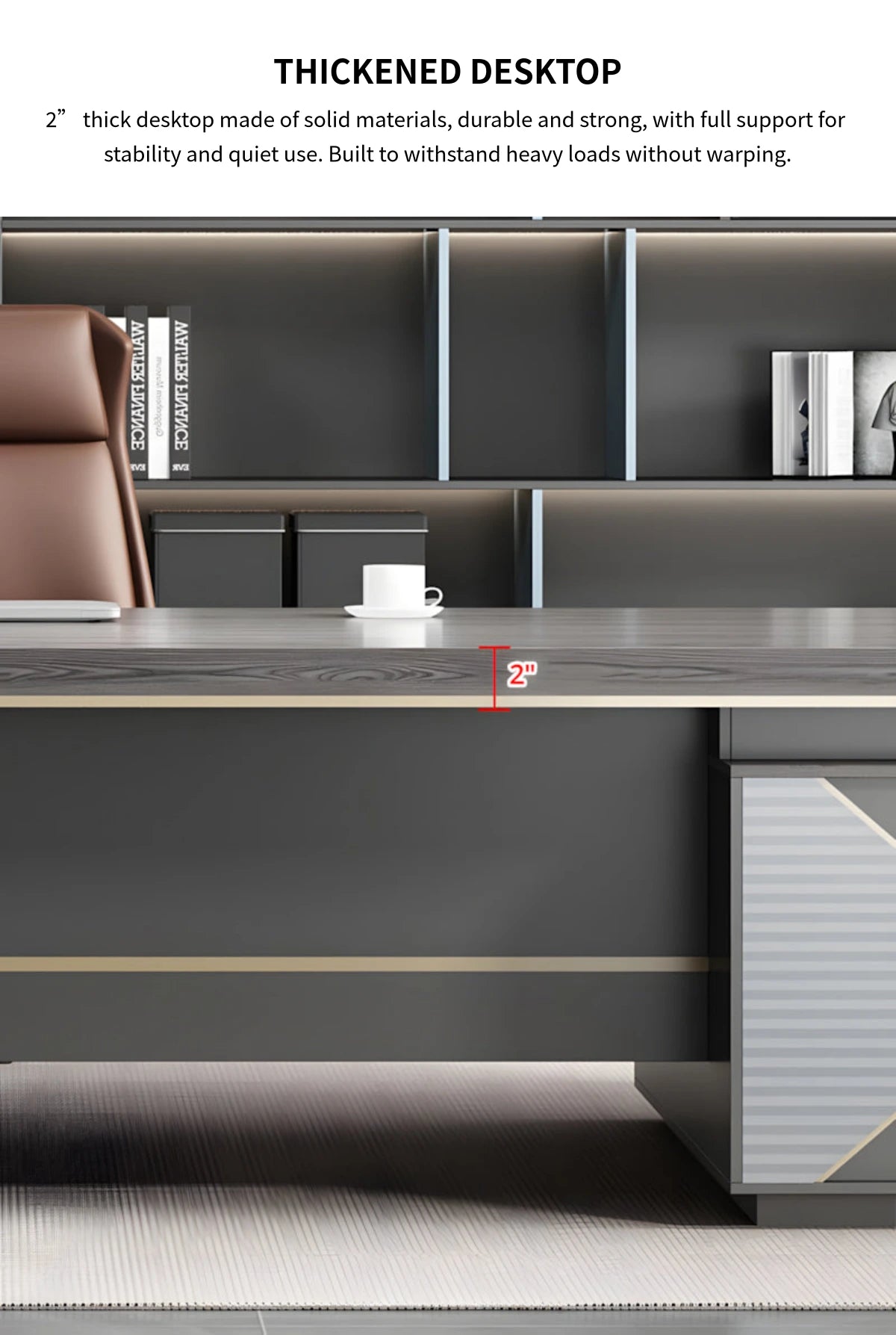 Modern Executive Desk with Cable Management, Side Storage & Lumbar Support for Home Office — Detail image 5