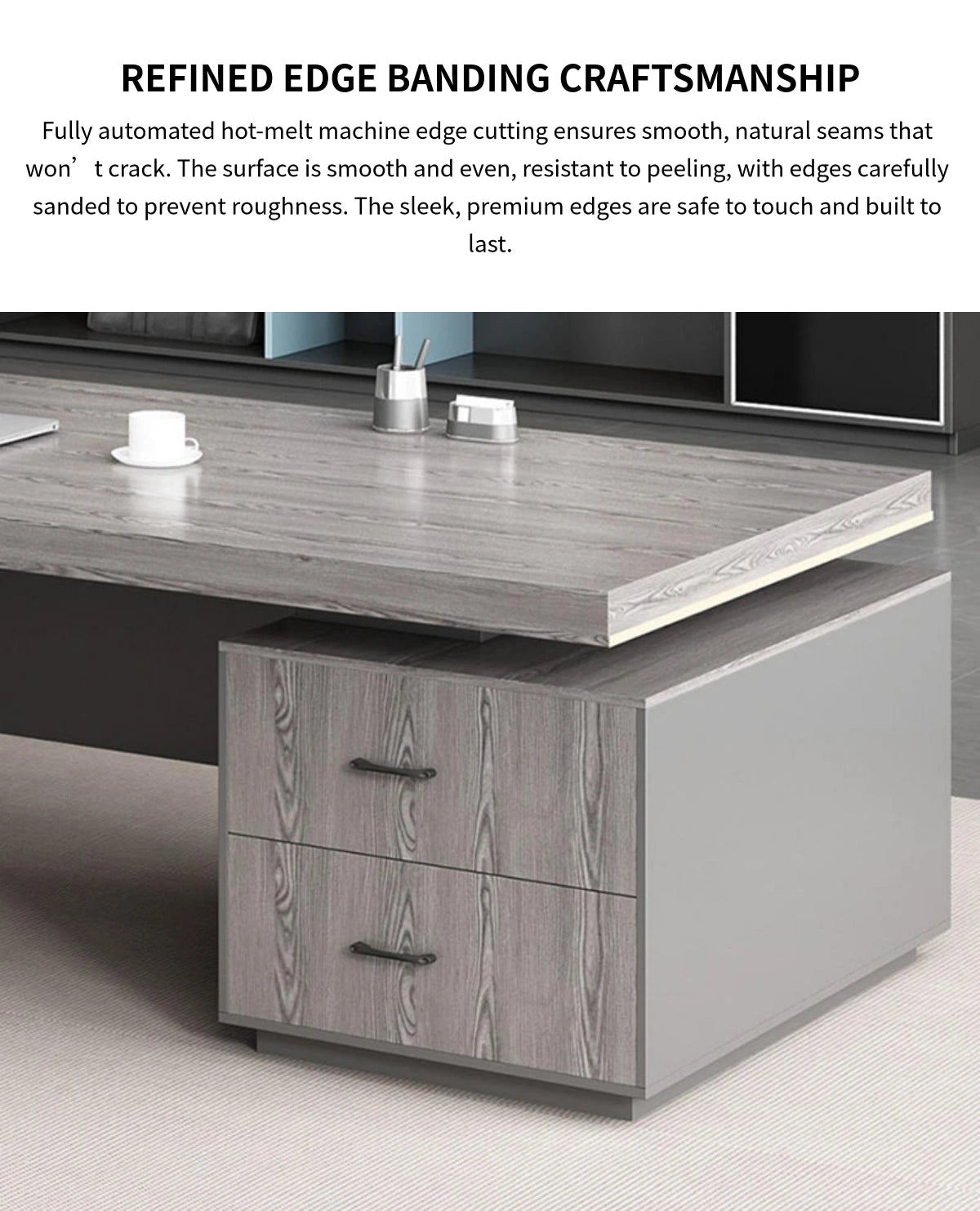 Modern Executive Desk with Cable Management, Side Storage & Lumbar Support for Home Office — Detail image 6