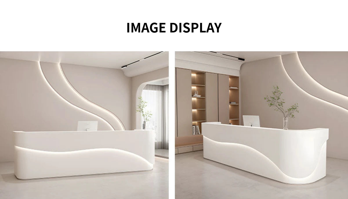 Curved Reception Desk 79-142 in Wide with File Drawers, LED Lighting & Transaction Counter — Detail image 9