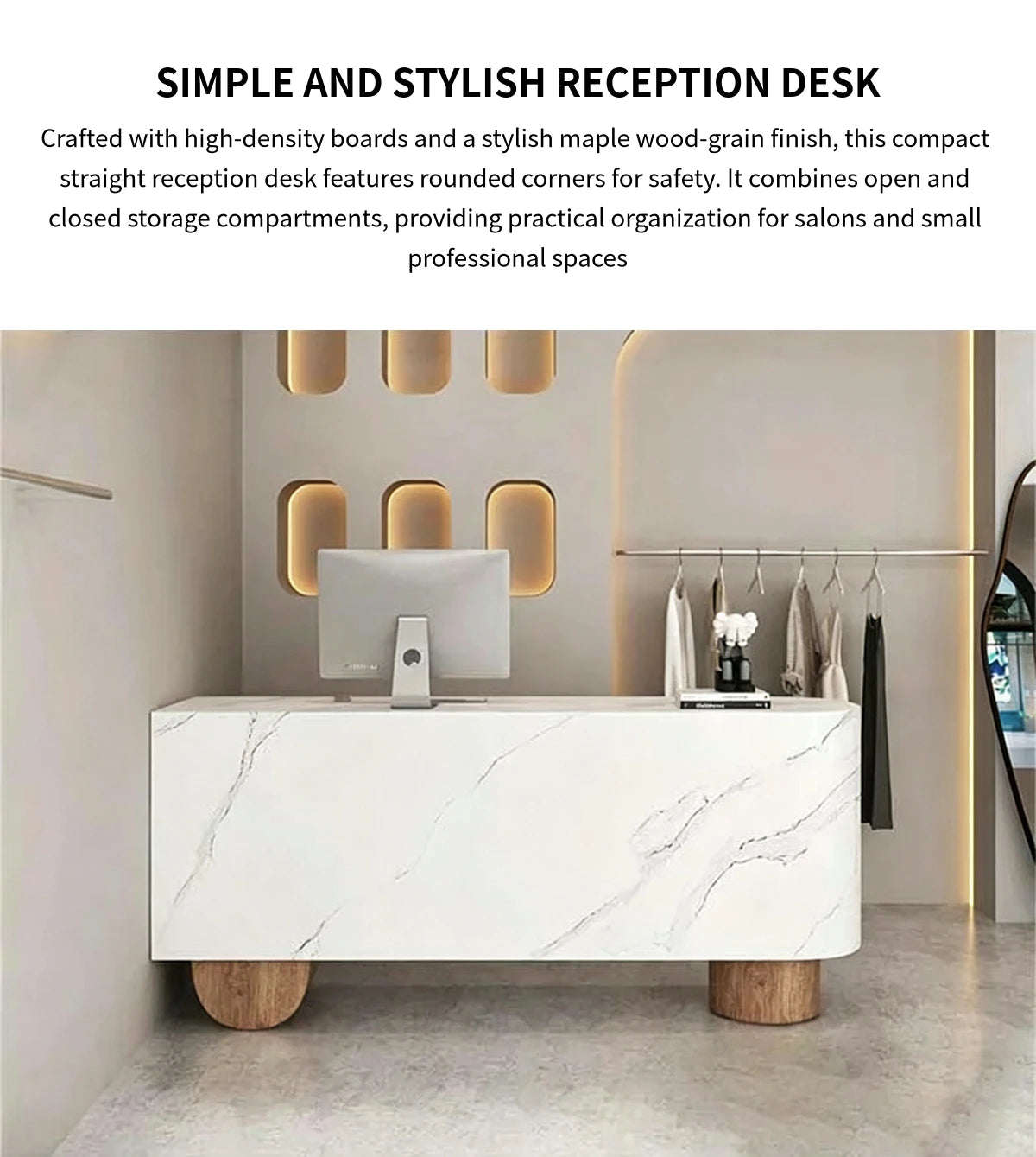 Round Reception Desk 39-118 in Wide with File Drawers, Maple & Lumbar Support for Salon — Detail image 1