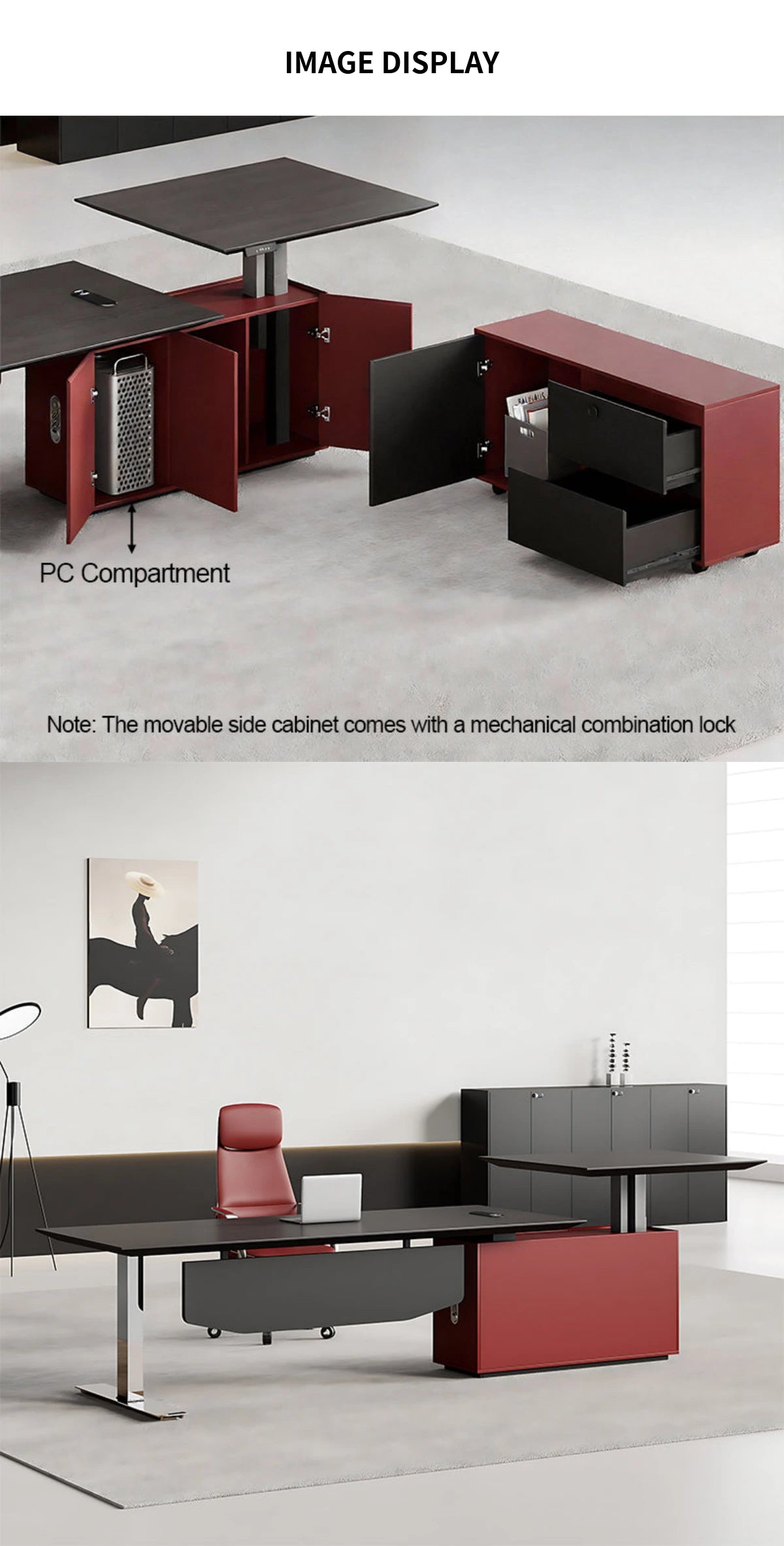 Executive Desk 94-126 in Wide with Built-In Outlets, Wireless Charging & Cable Management — Detail image 9