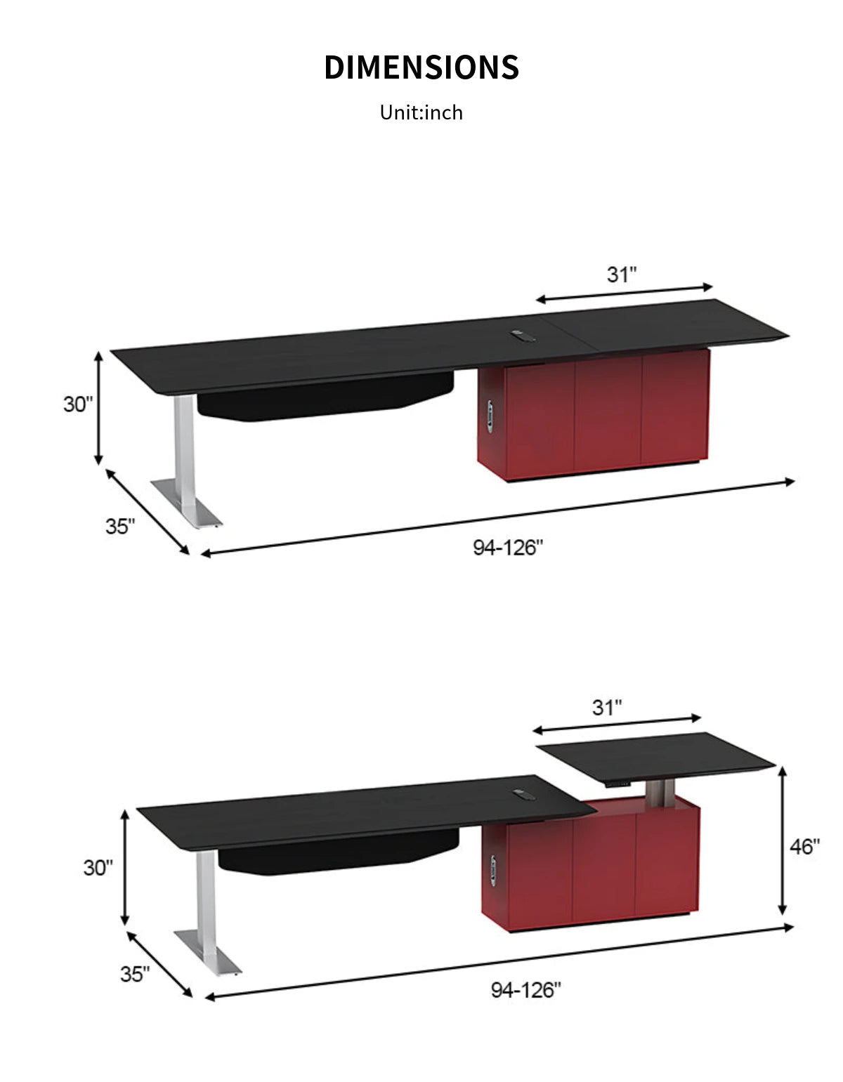 Executive Desk 94-126 in Wide with Built-In Outlets, Wireless Charging & Cable Management — Detail image 12