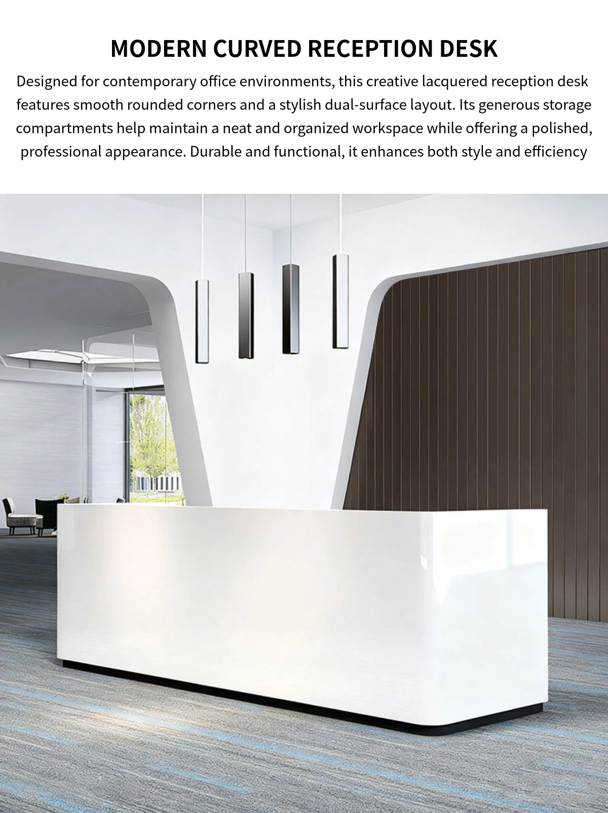 Curved Reception Desk 63-197 in Wide with Lockable & File Drawers for Office Lobby — Detail image 1
