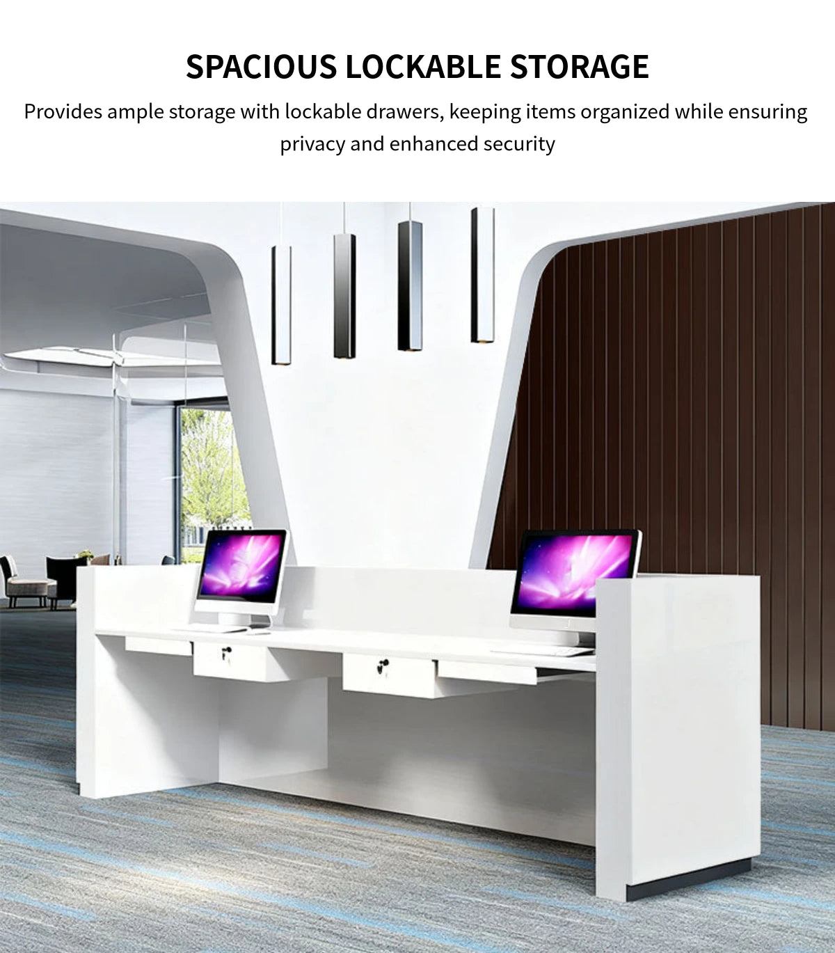 Curved Reception Desk 63-197 in Wide with Lockable & File Drawers for Office Lobby — Detail image 6