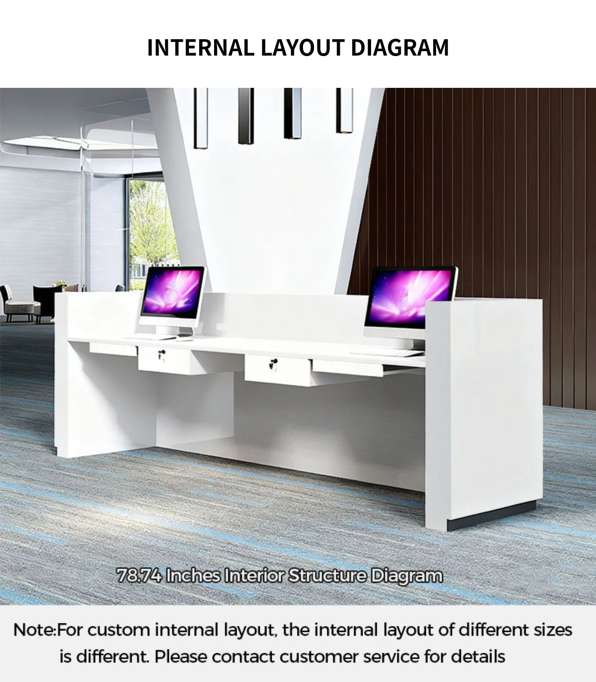 Curved Reception Desk 63-197 in Wide with Lockable & File Drawers for Office Lobby — Detail image 7