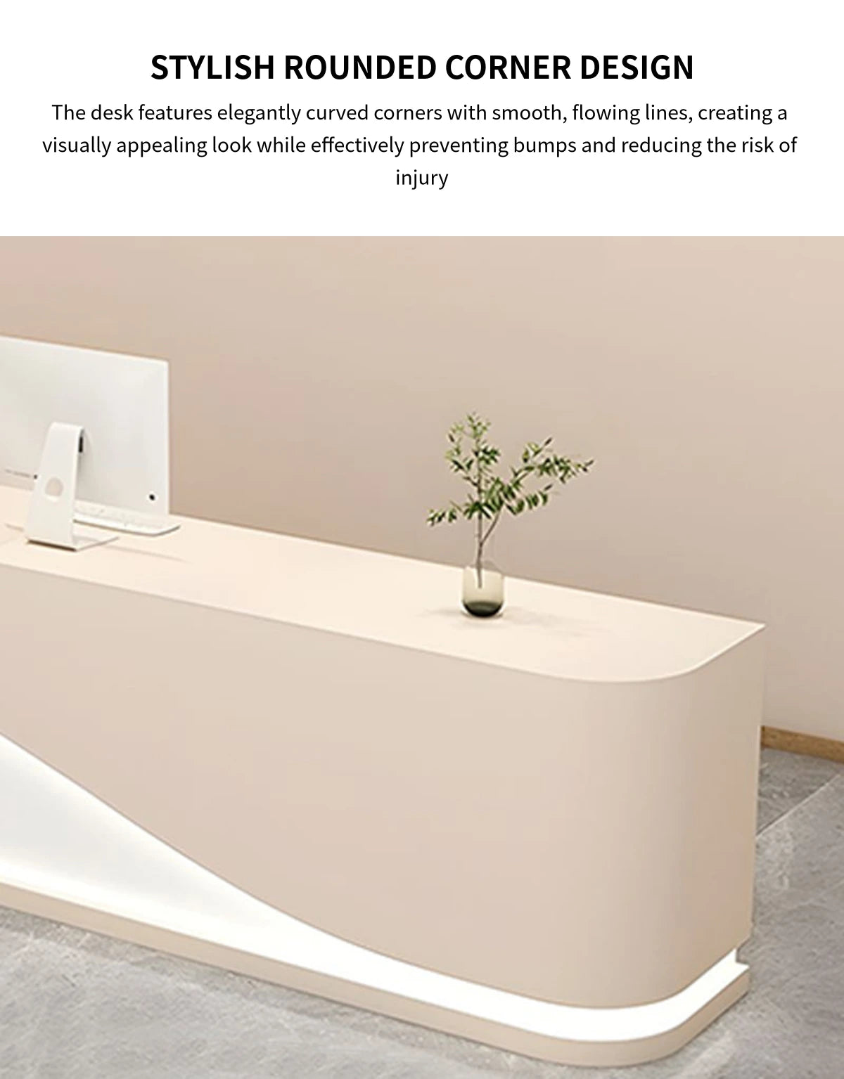 Curved Reception Desk 47-94 in Wide with Keyboard Tray, File Drawers & LED Lighting — Detail image 4