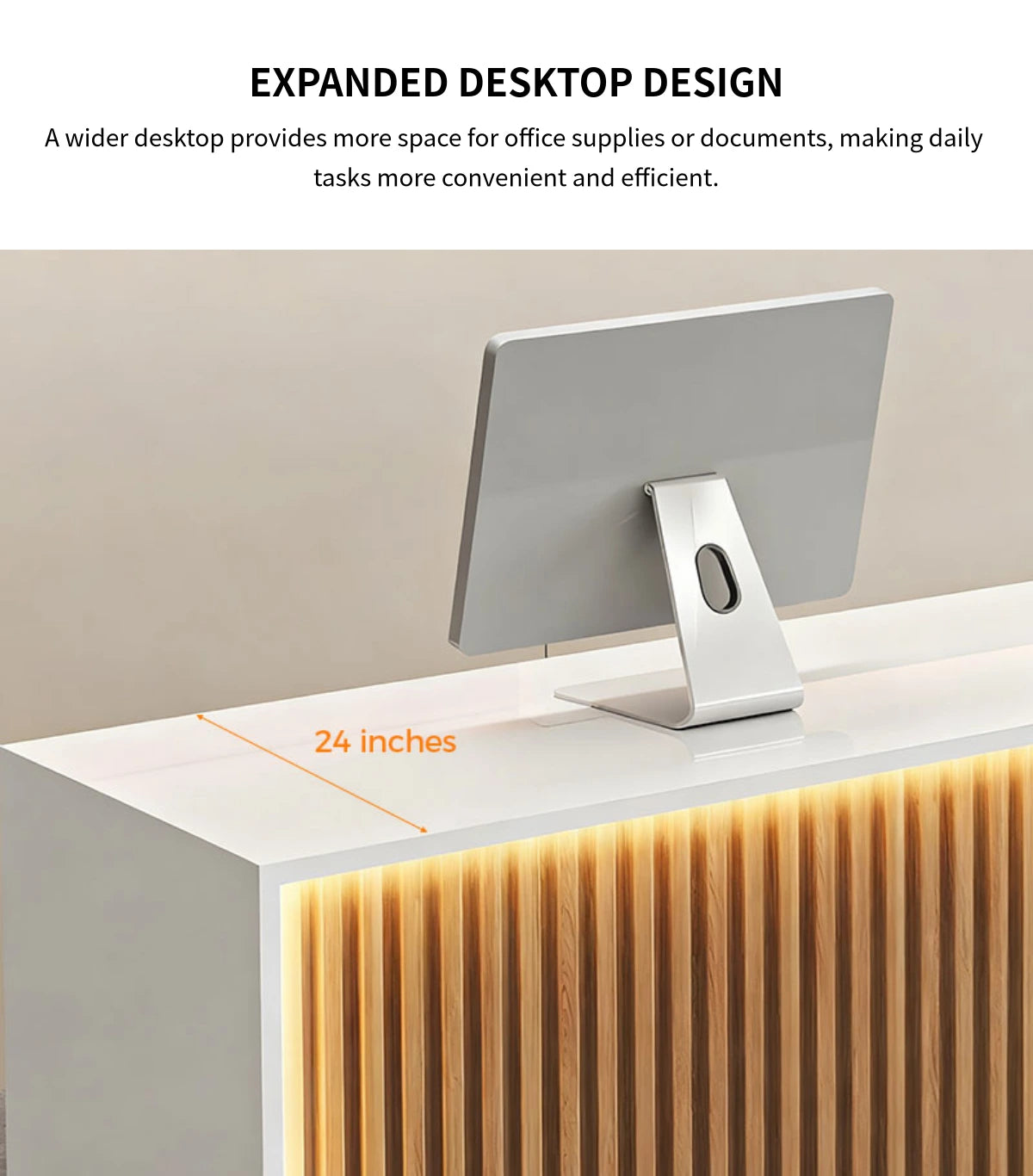 Modern Reception Desk with Keyboard Tray, Lockable & LED Lighting for Office Lobby — Detail image 7