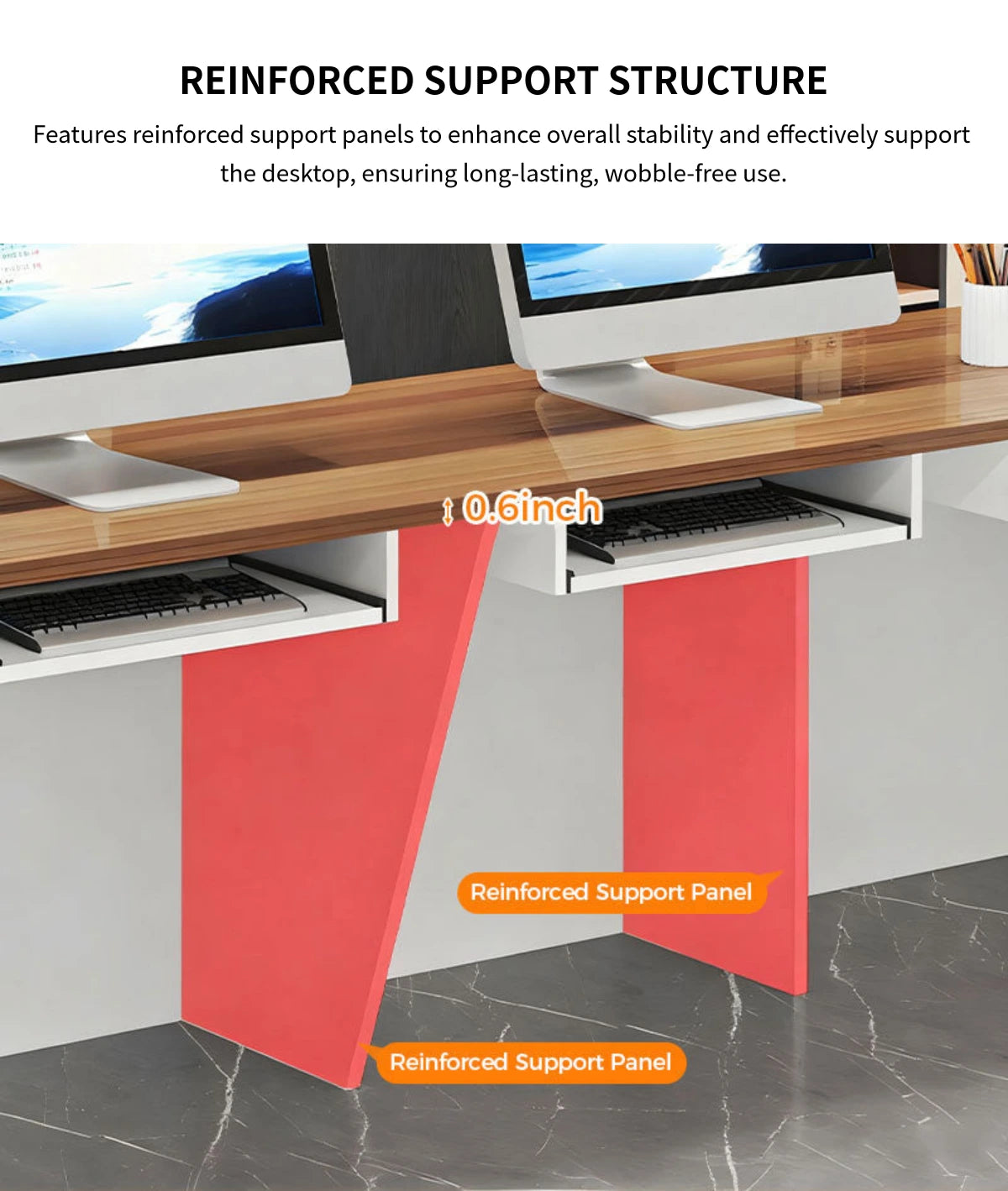 Modern Reception Desk with Keyboard Tray, Lockable & LED Lighting for Office Lobby — Detail image 8