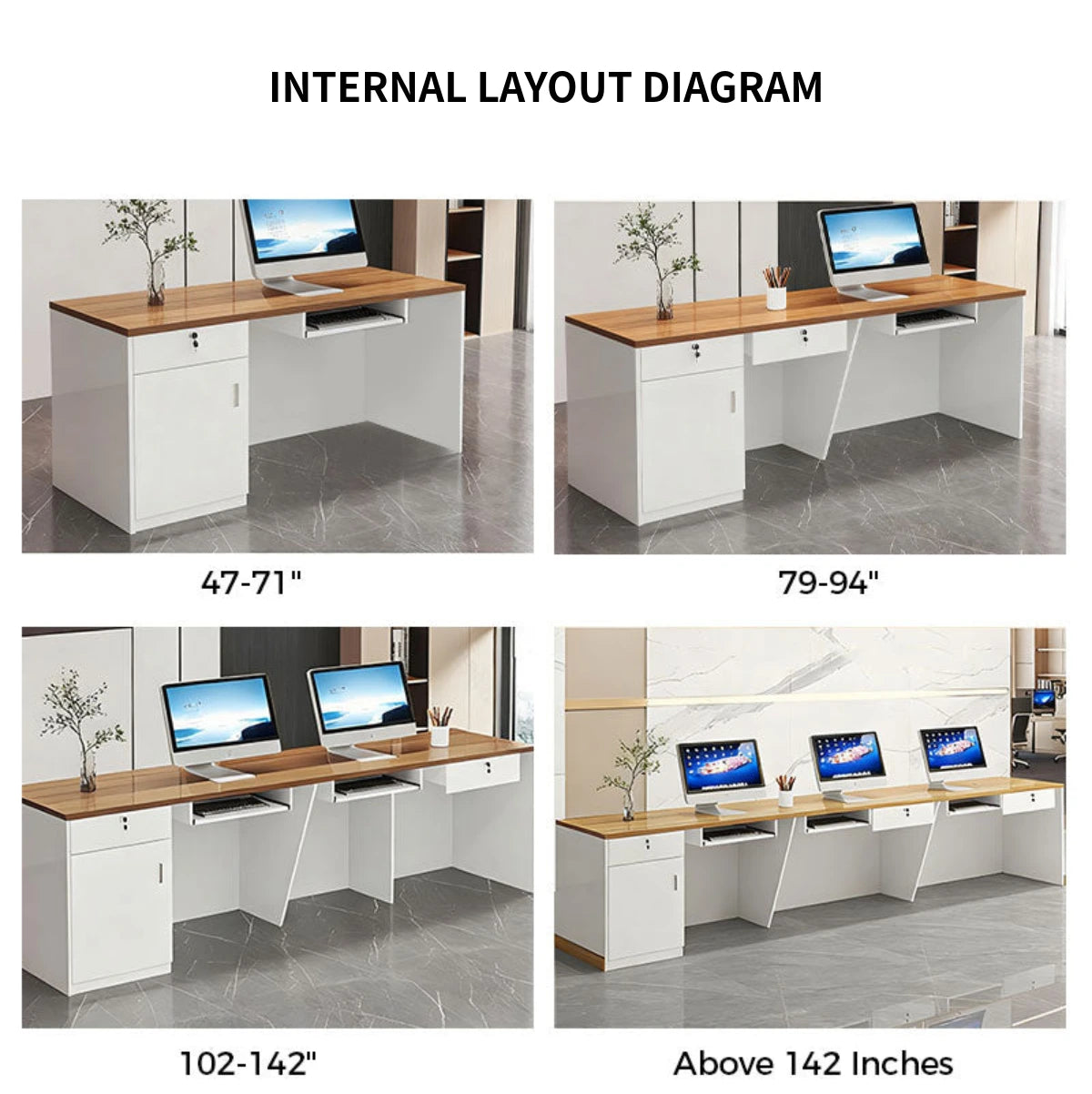 Modern Reception Desk with Keyboard Tray, Lockable & LED Lighting for Office Lobby — Detail image 10