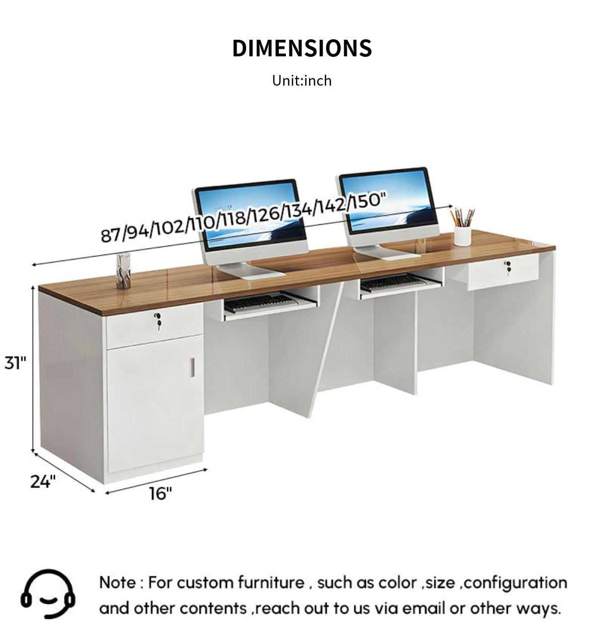 Modern Reception Desk with Keyboard Tray, Lockable & LED Lighting for Office Lobby — Detail image 12