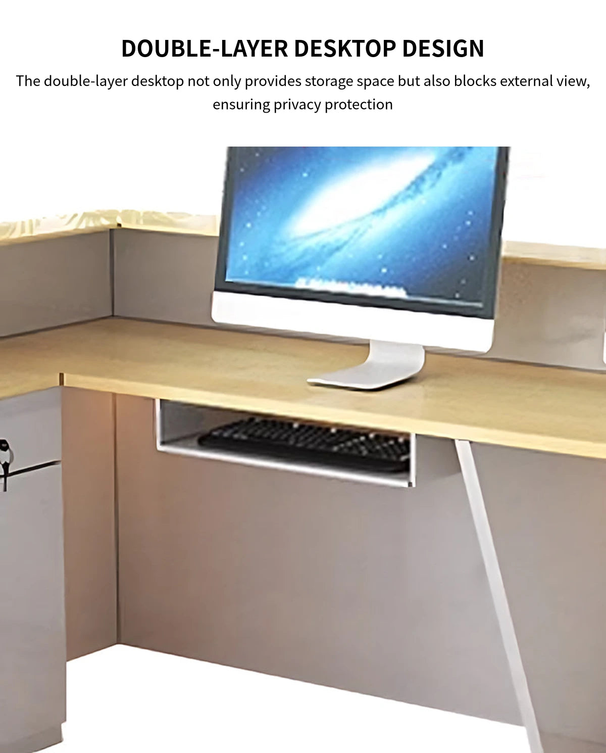 Curved Reception Desk 71-134 in Wide with Keyboard Tray, Lockable & LED Lighting for Salon — Detail image 7