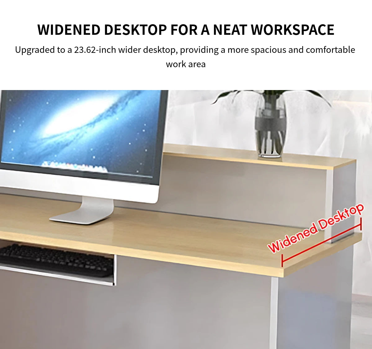 Curved Reception Desk 71-134 in Wide with Keyboard Tray, Lockable & LED Lighting for Salon — Detail image 8