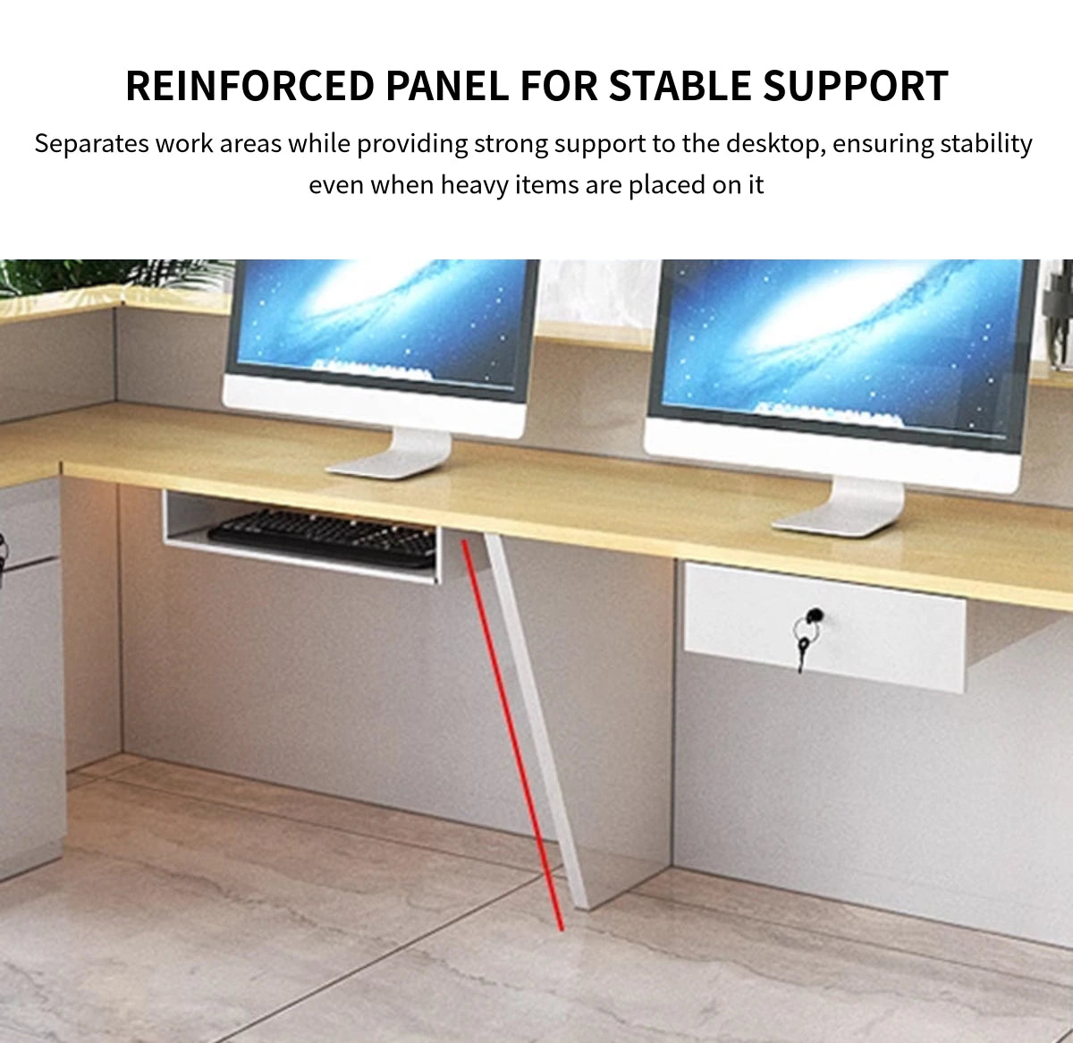 Curved Reception Desk 71-134 in Wide with Keyboard Tray, Lockable & LED Lighting for Salon — Detail image 9
