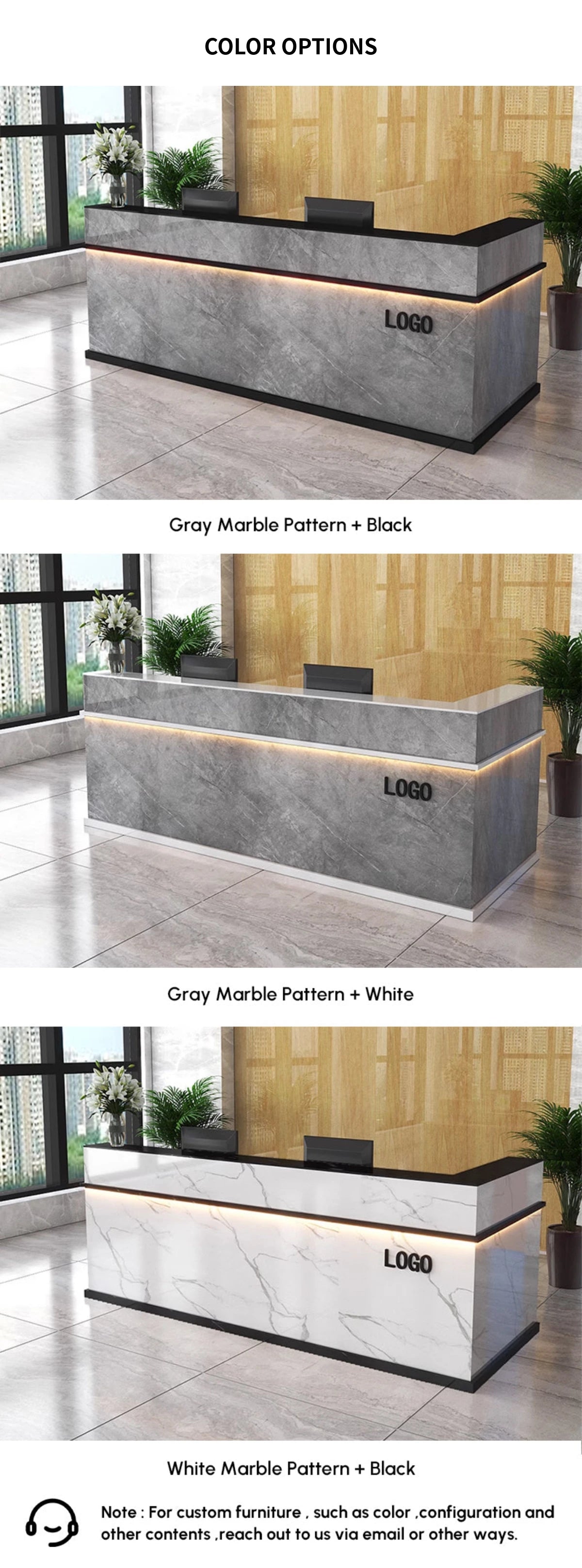 Curved Reception Desk 71-134 in Wide with Keyboard Tray, Lockable & LED Lighting for Salon — Detail image 14