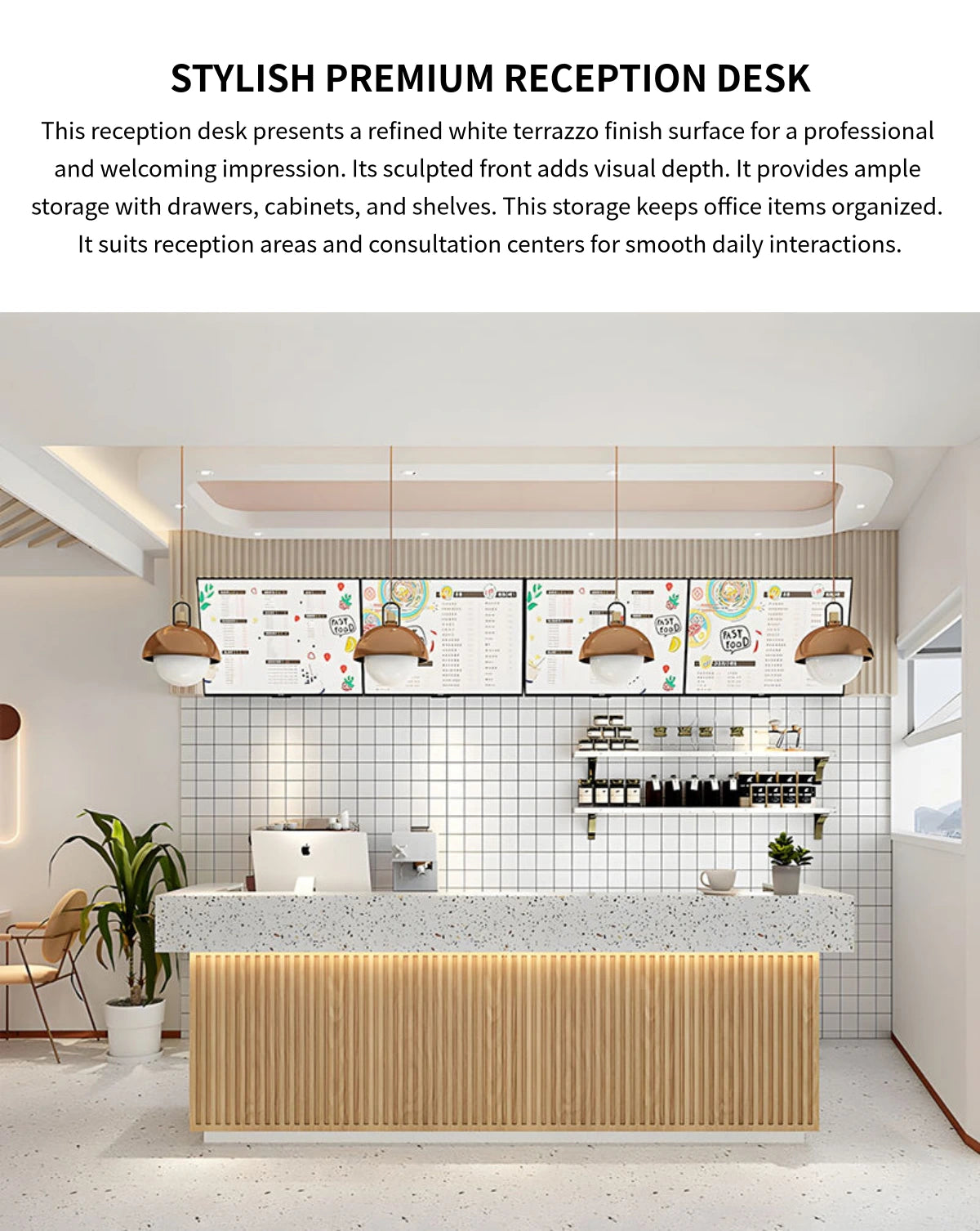 Curved Reception Desk with Keyboard Tray, File Drawers & Transaction Counter — Detail image 1