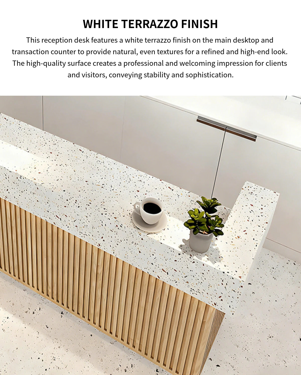 Curved Reception Desk with Keyboard Tray, File Drawers & Transaction Counter — Detail image 2