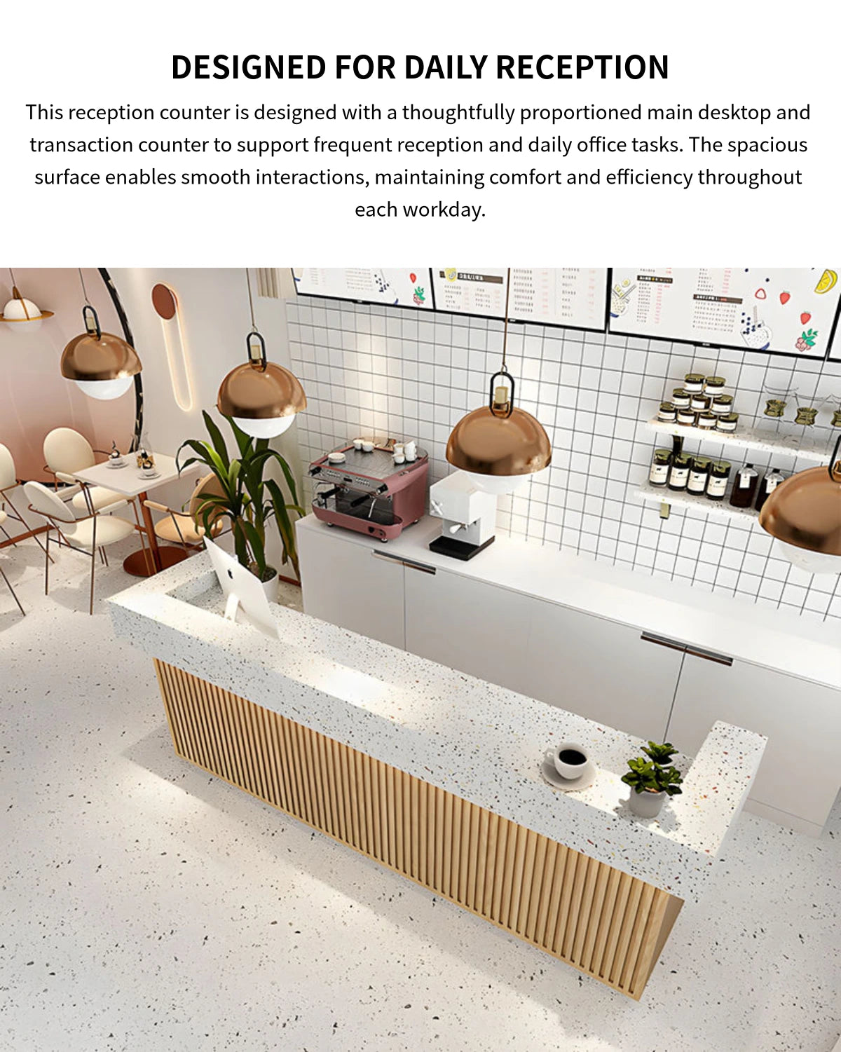 Curved Reception Desk with Keyboard Tray, File Drawers & Transaction Counter — Detail image 4