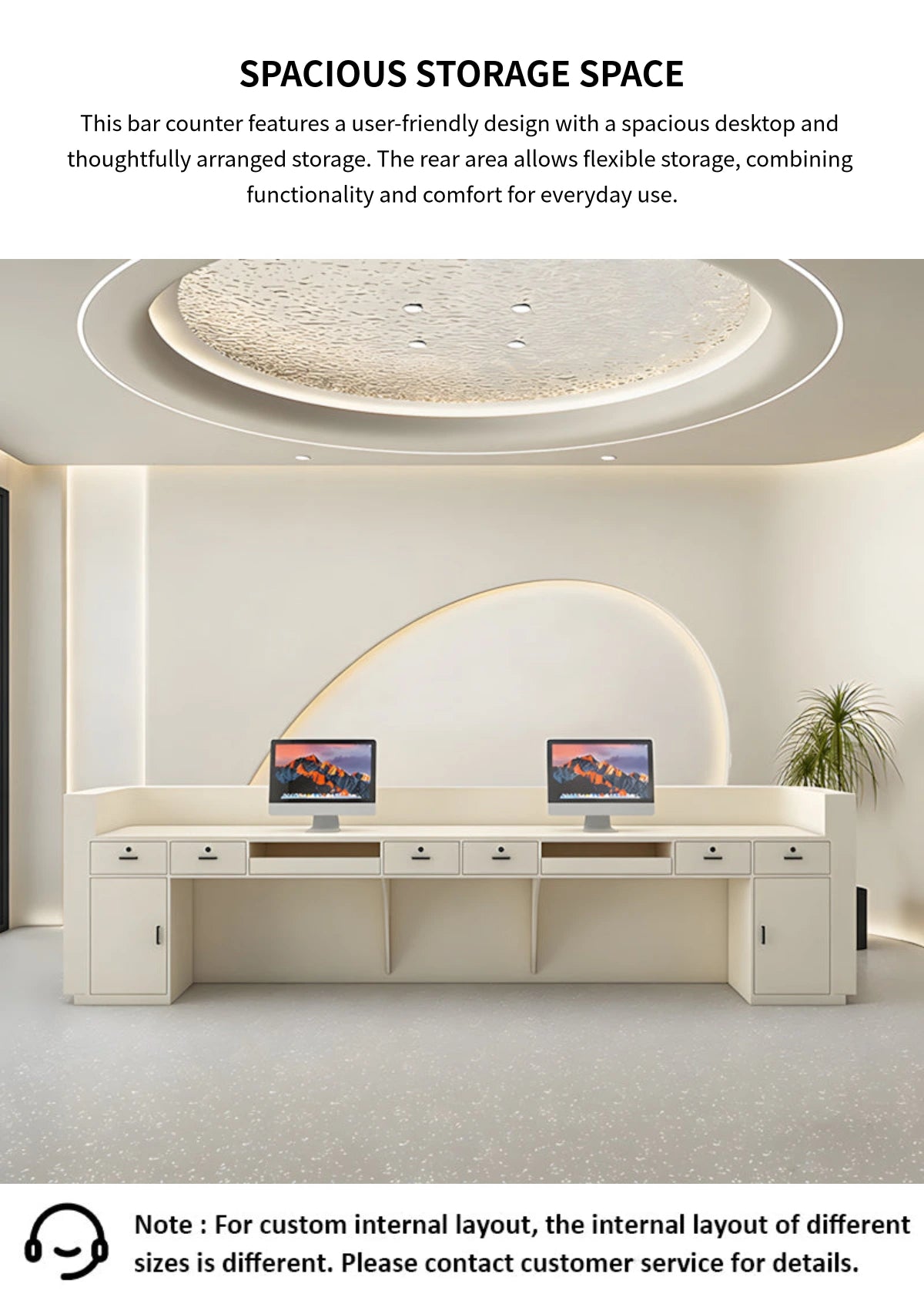 Modern Reception Desk 63-150 in Wide with File Drawers for Office Lobby — Detail image 5