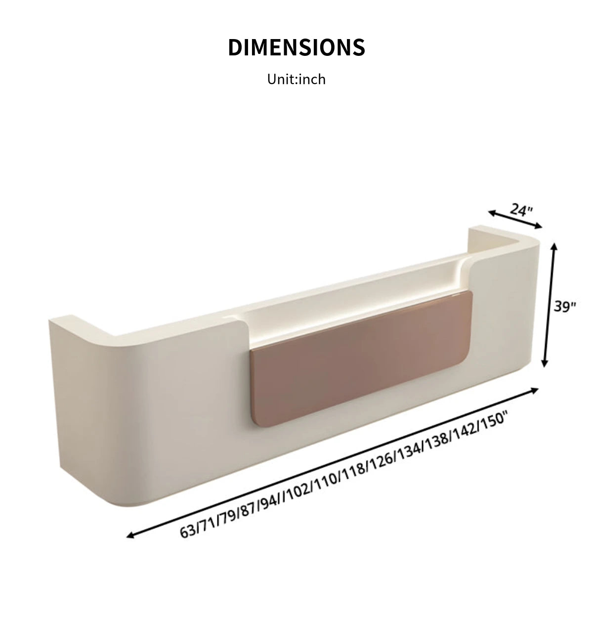 Modern Reception Desk 63-150 in Wide with File Drawers for Office Lobby — Detail image 8