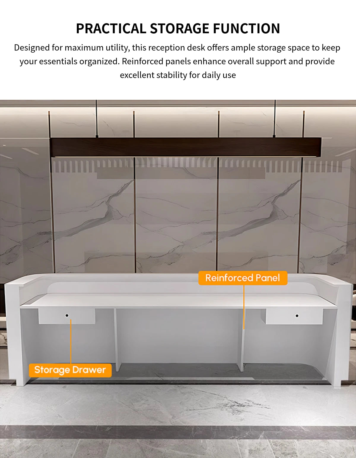 Curved Reception Desk with LED Lighting, File Drawers & Lumbar Support for Hotel Lobby — Detail image 7