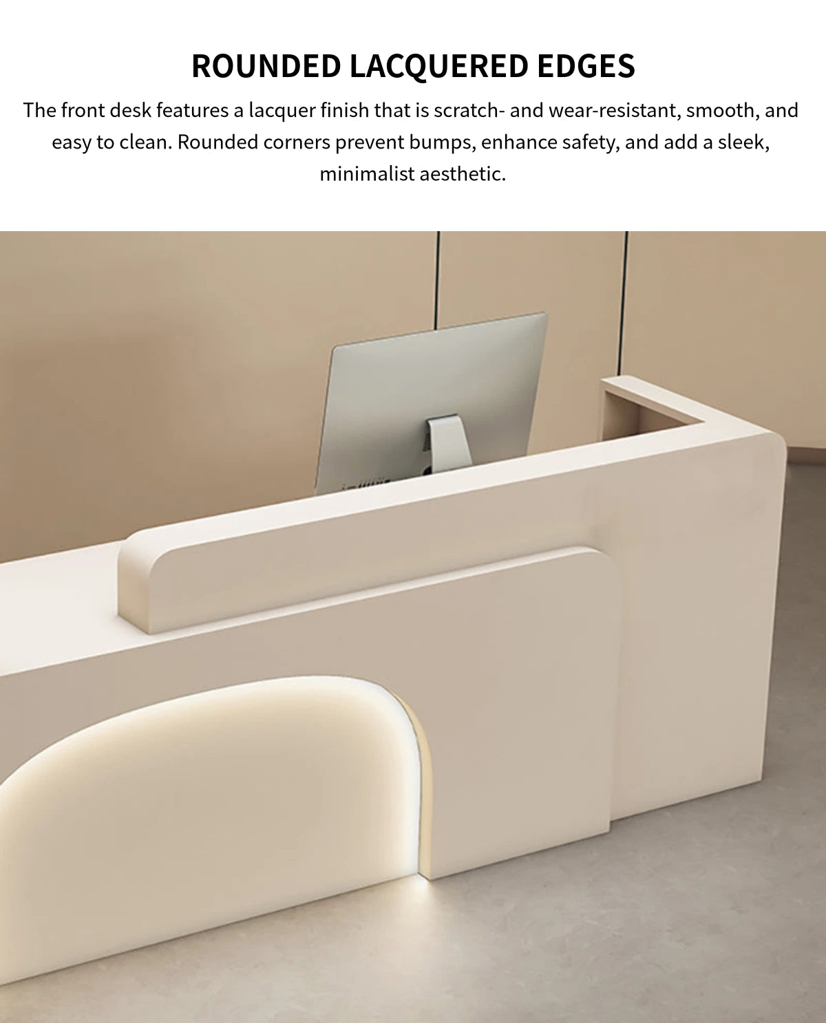 Curved Reception Desk 47-150 in Wide with LED Lighting, Keyboard Tray & File Drawers — Detail image 6