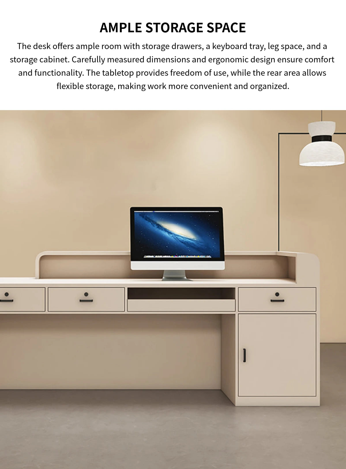 Curved Reception Desk 47-150 in Wide with LED Lighting, Keyboard Tray & File Drawers — Detail image 7