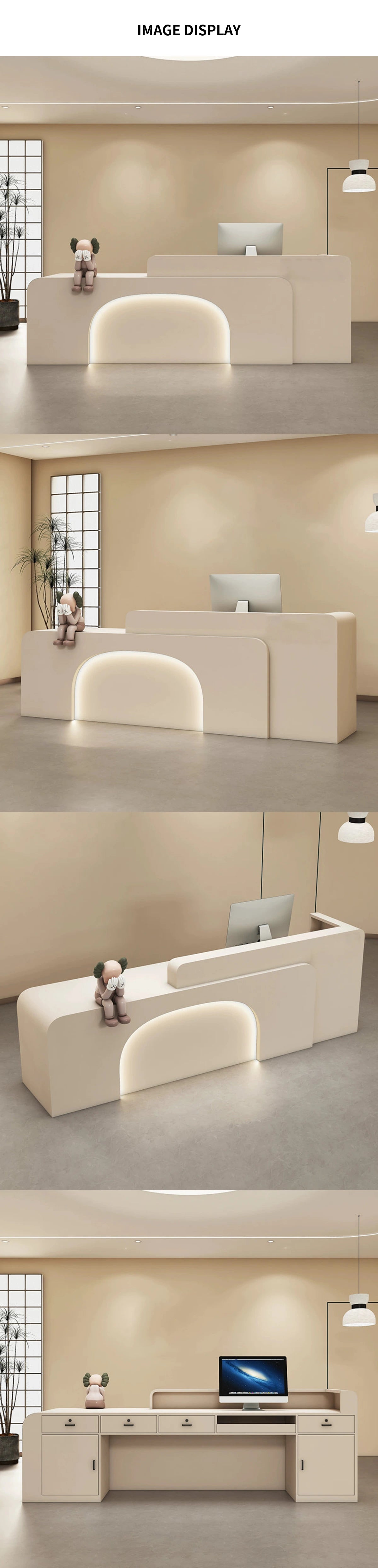 Curved Reception Desk 47-150 in Wide with LED Lighting, Keyboard Tray & File Drawers — Detail image 9