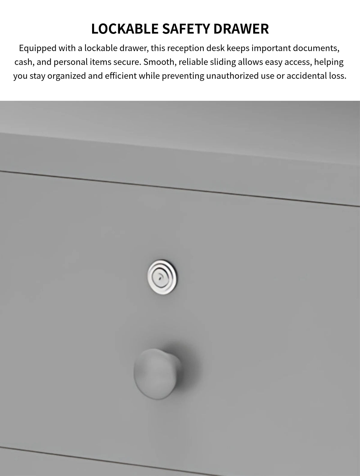 Curved Reception Desk 28-79 in Wide with Lockable, Solid Wood & File Drawers for Salon — Detail image 4