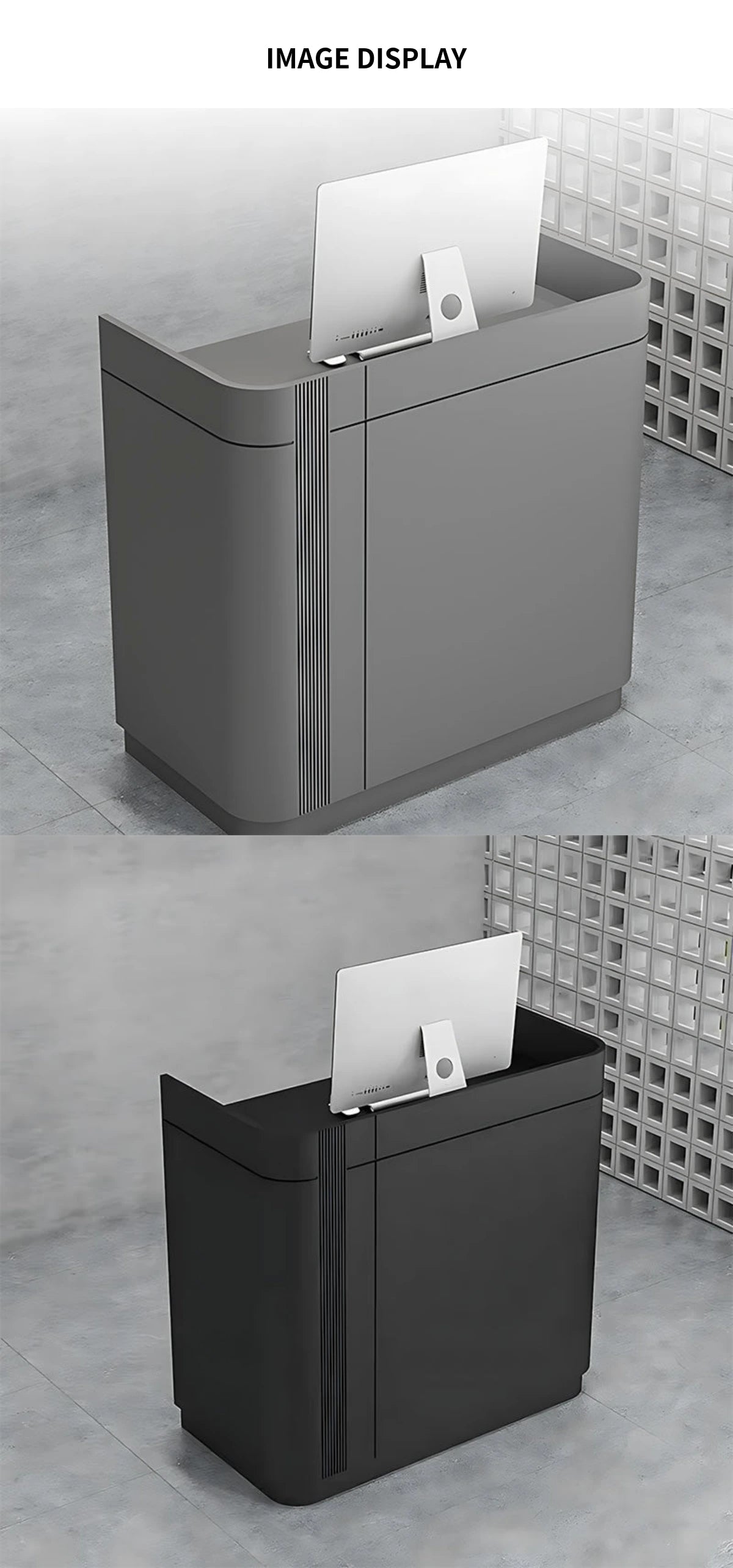 Curved Reception Desk 28-79 in Wide with Lockable, Solid Wood & File Drawers for Salon — Detail image 7