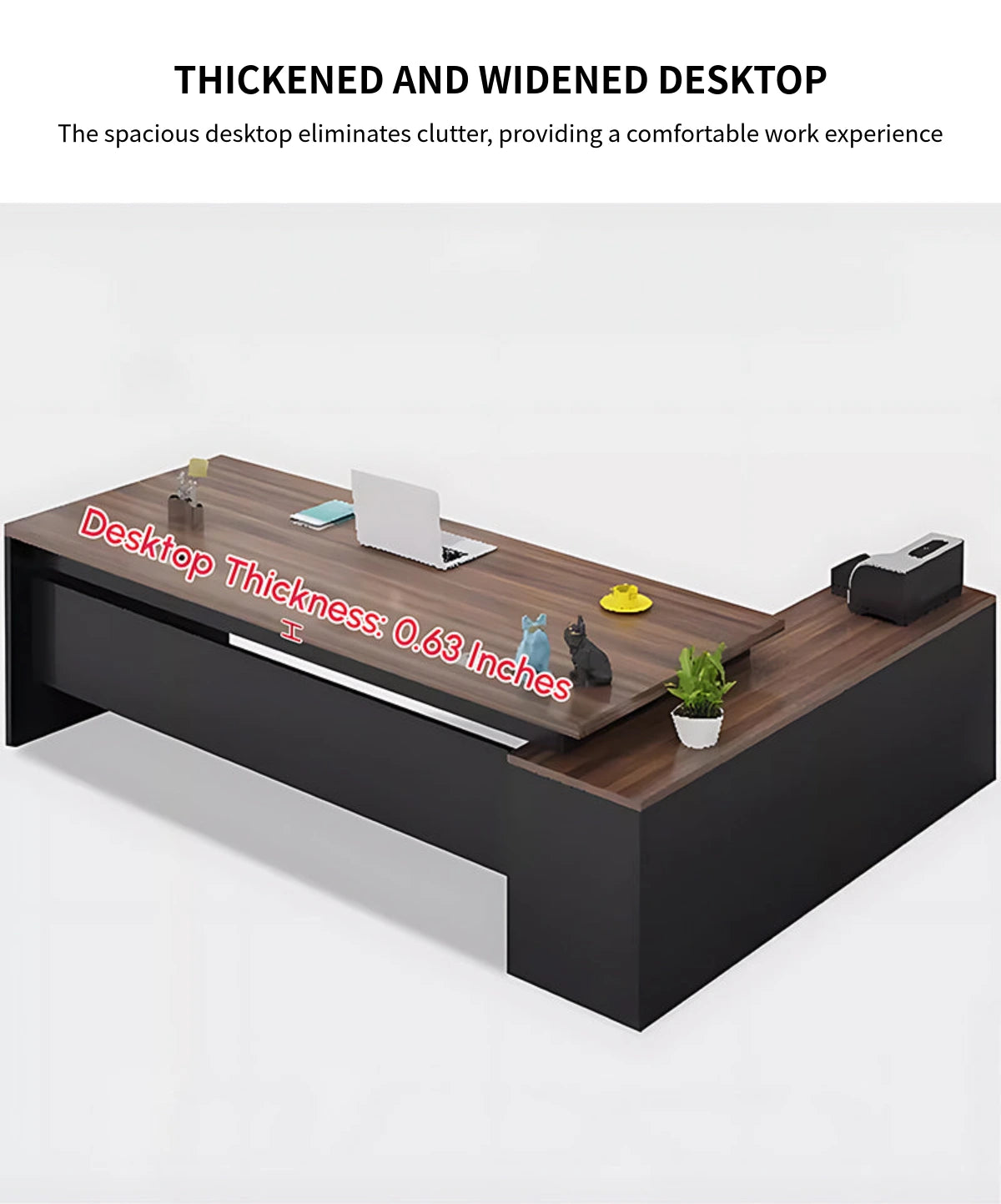 Modern Executive Desk with Cable Management, Side Storage & Privacy Panel for Home Office — Detail image 3