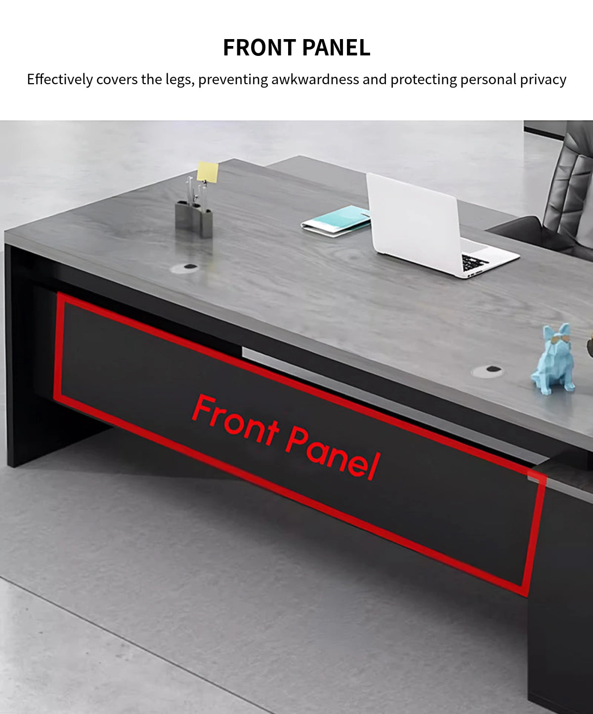 Modern Executive Desk with Cable Management, Side Storage & Privacy Panel for Home Office — Detail image 6