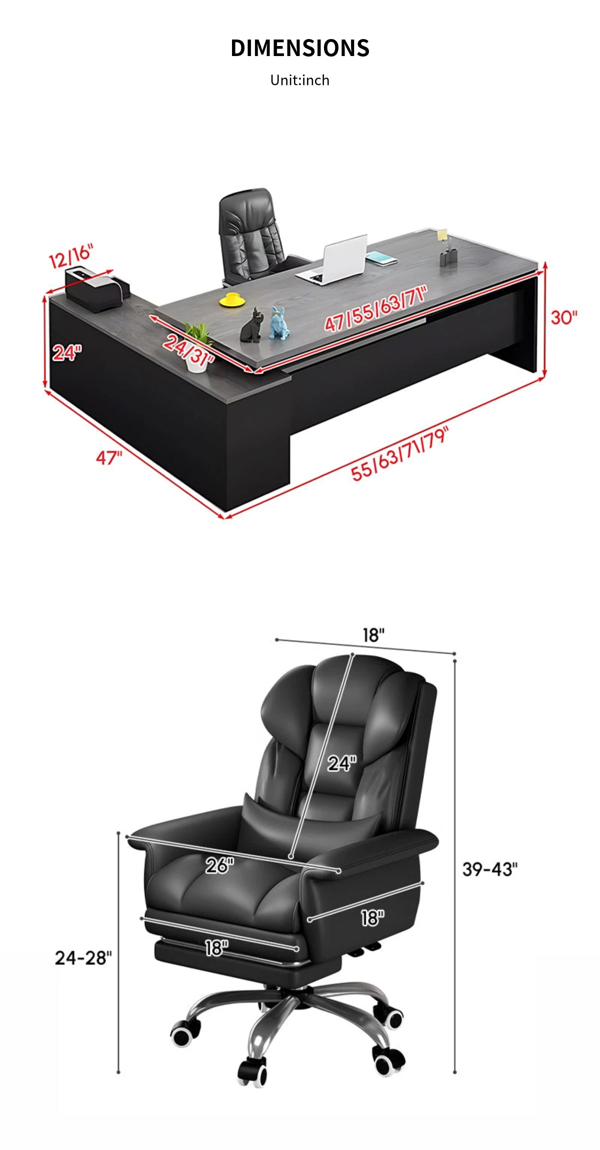 Modern Executive Desk with Cable Management, Side Storage & Privacy Panel for Home Office — Detail image 12