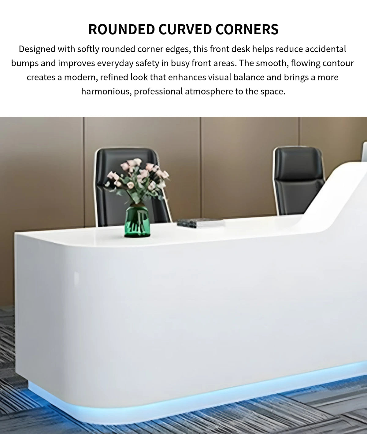 Curved Reception Desk 63-197 in Wide with Keyboard Tray, Lockable & File Drawers for Salon — Detail image 3