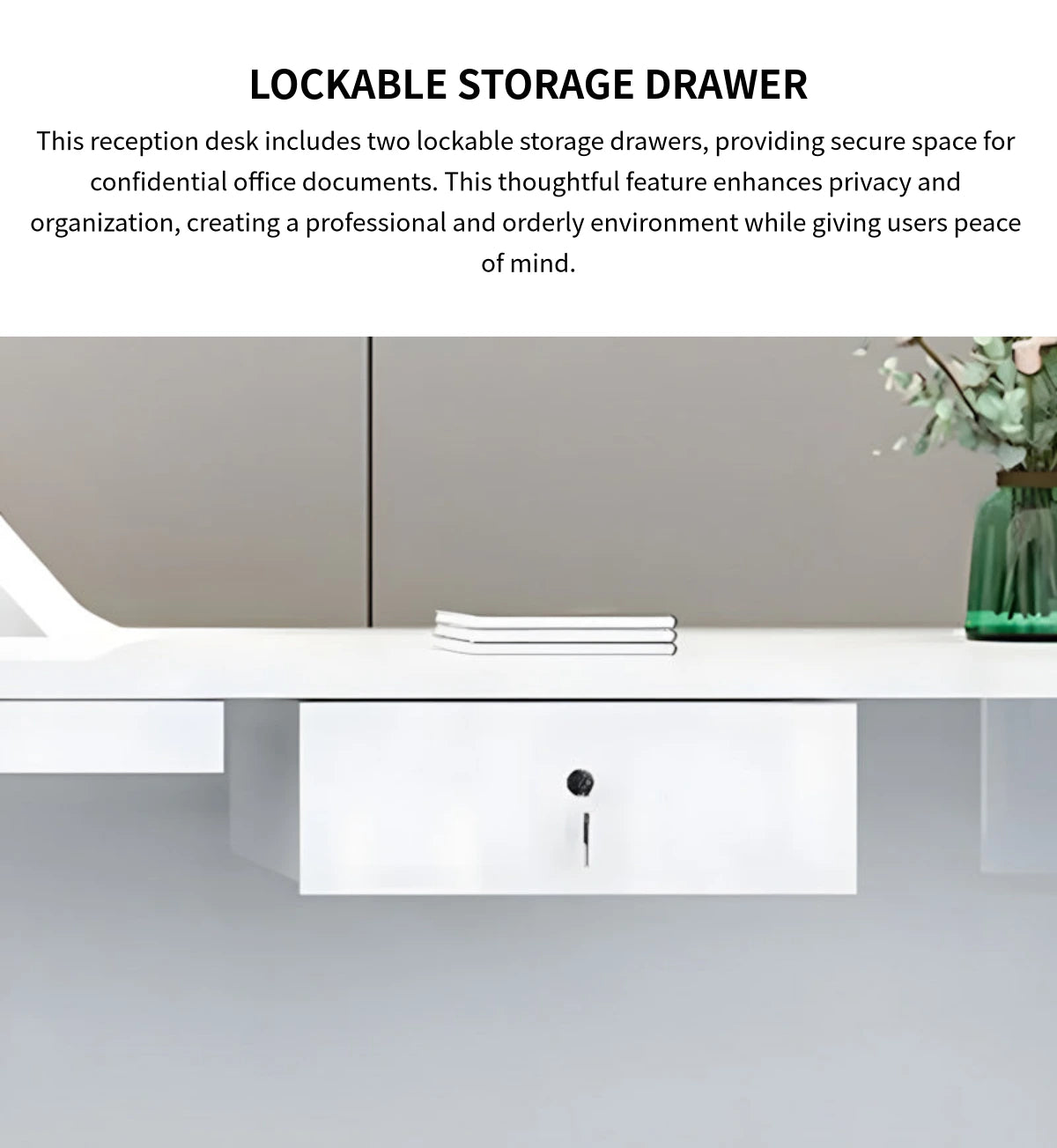 Curved Reception Desk 63-197 in Wide with Keyboard Tray, Lockable & File Drawers for Salon — Detail image 6