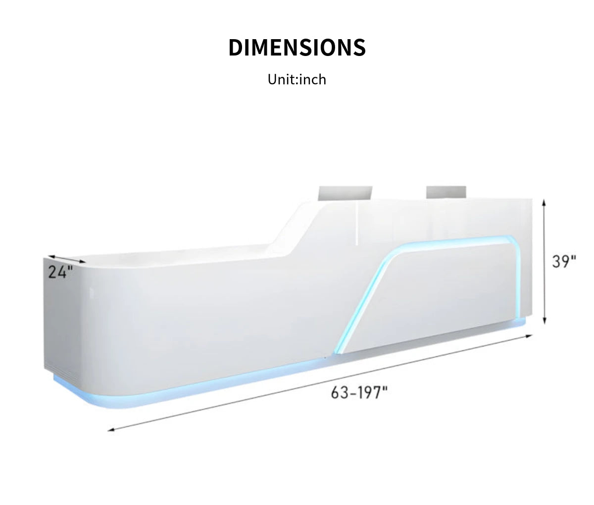 Curved Reception Desk 63-197 in Wide with Keyboard Tray, Lockable & File Drawers for Salon — Detail image 11
