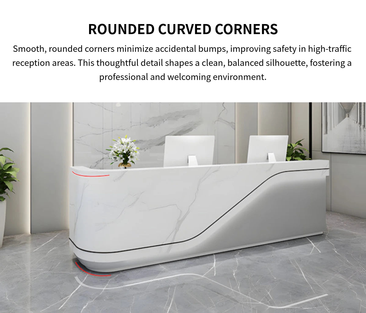 L-Shaped Reception Desk 31-197 in Wide with Dual-Tone, Keyboard Tray & File Drawers — Detail image 3