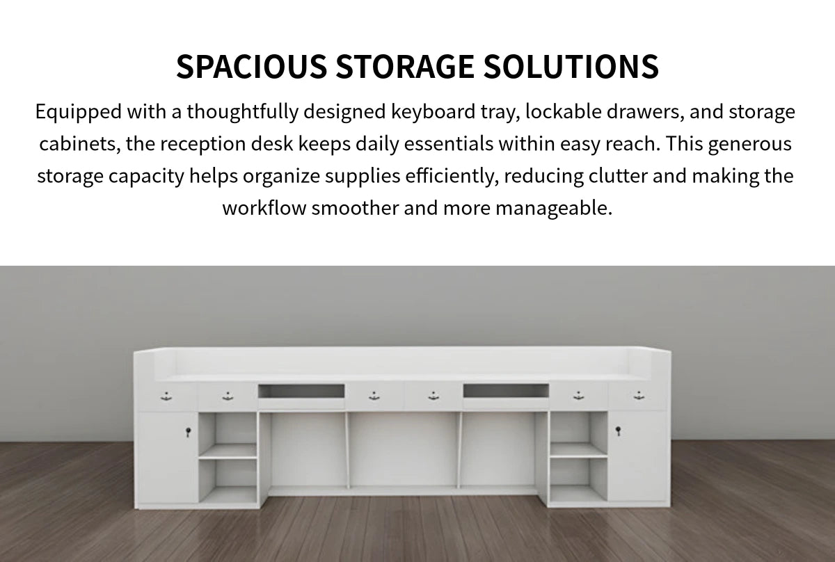 L-Shaped Reception Desk 31-197 in Wide with Dual-Tone, Keyboard Tray & File Drawers — Detail image 5