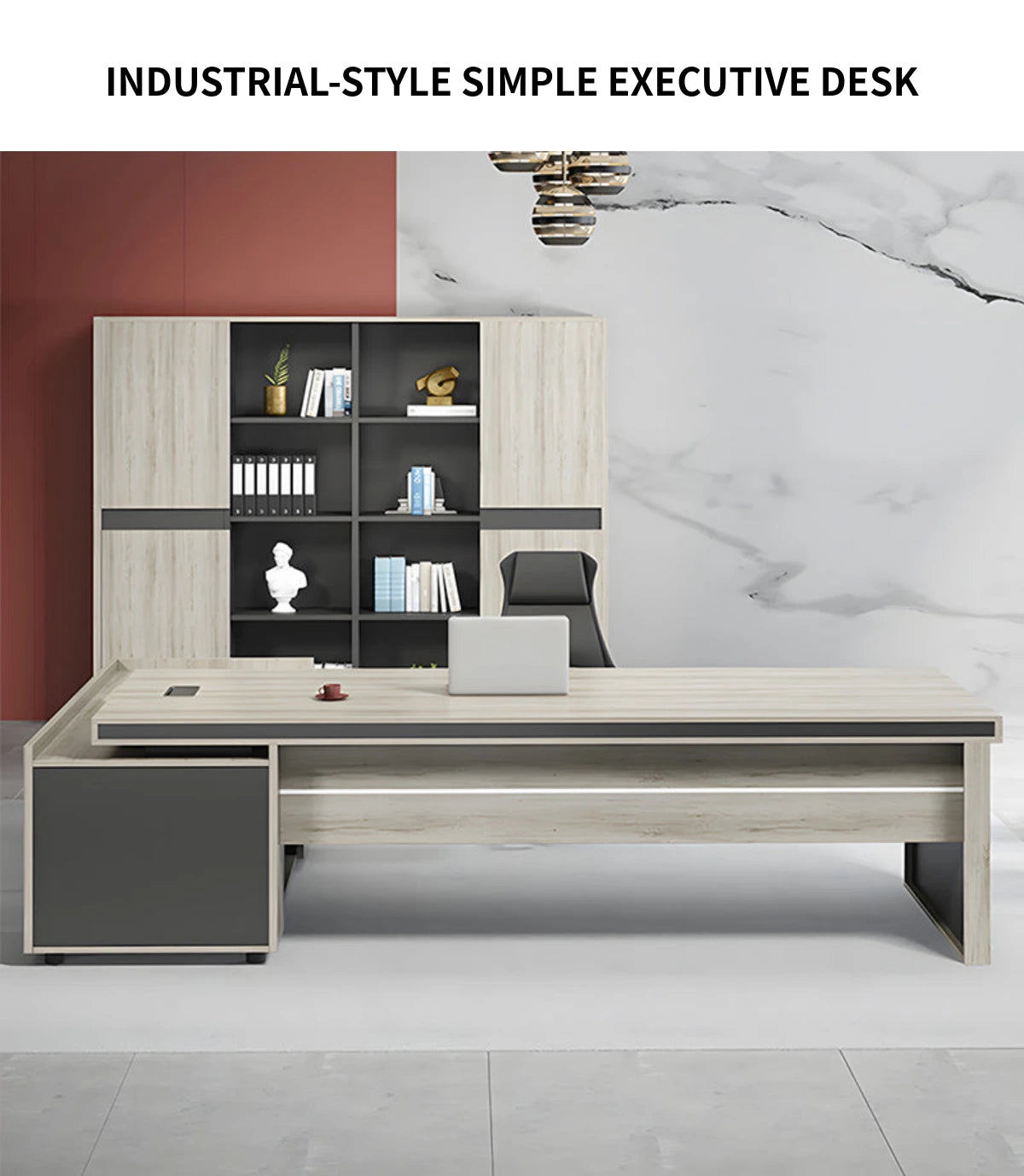 Modern Executive Desk 55-94 in Wide with Side Storage & Lumbar Support for Home Office — Detail image 2