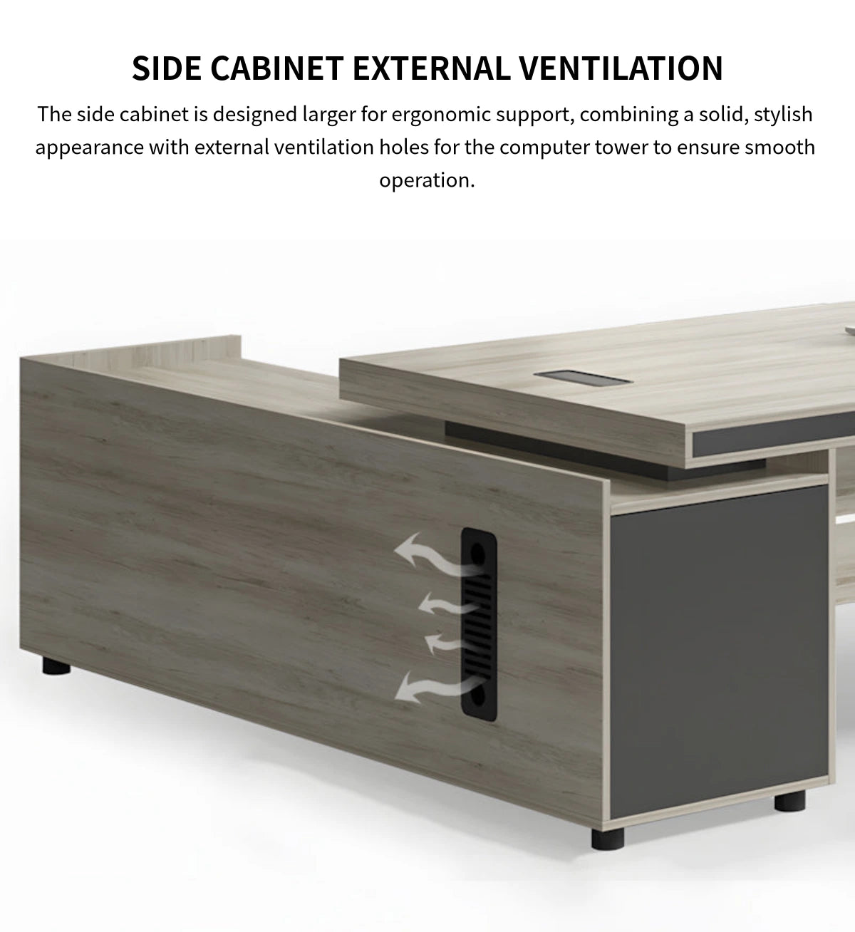 Modern Executive Desk 55-94 in Wide with Side Storage & Lumbar Support for Home Office — Detail image 5