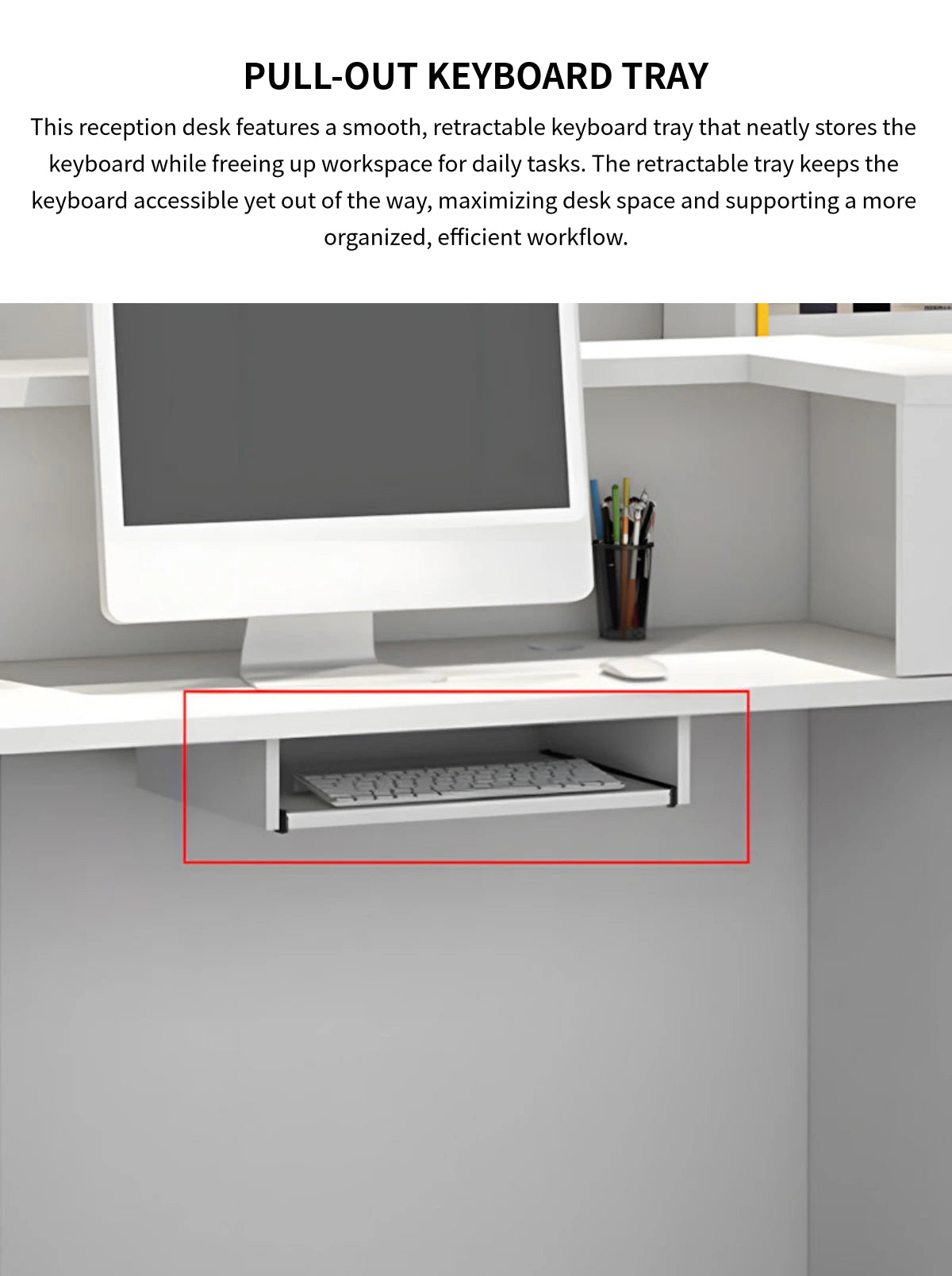 Curved Reception Desk 39-181 in Wide with Dual-Tone, Lockable & File Drawers for Retail — Detail image 5