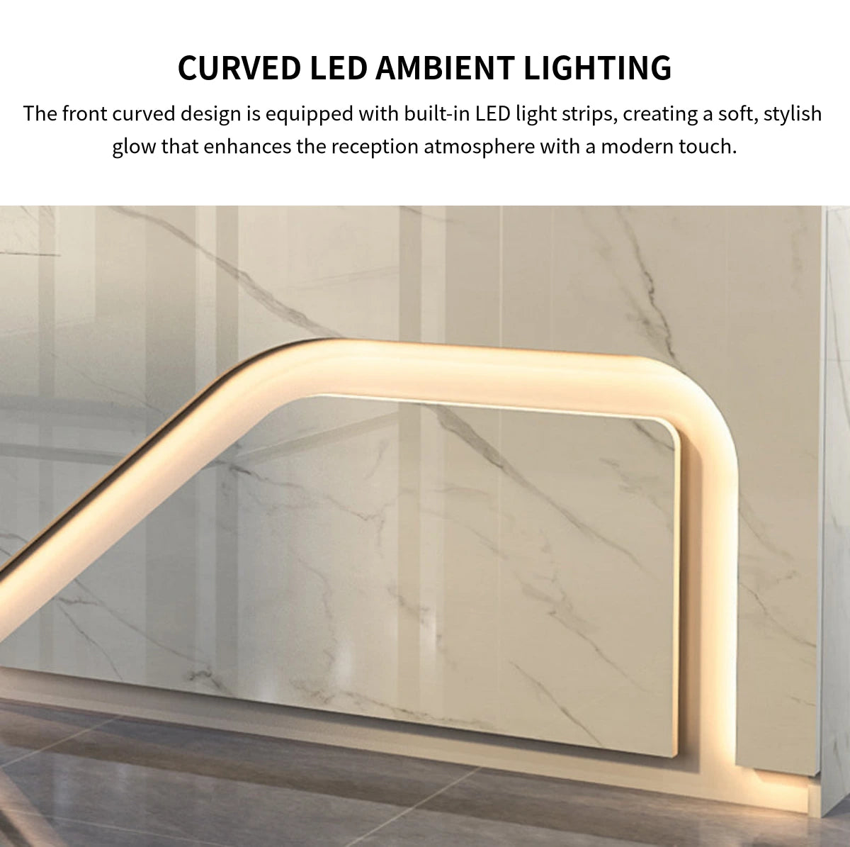 Curved Reception Desk 79-126 in Wide with LED Lighting, Lockable & Keyboard Tray — Detail image 9